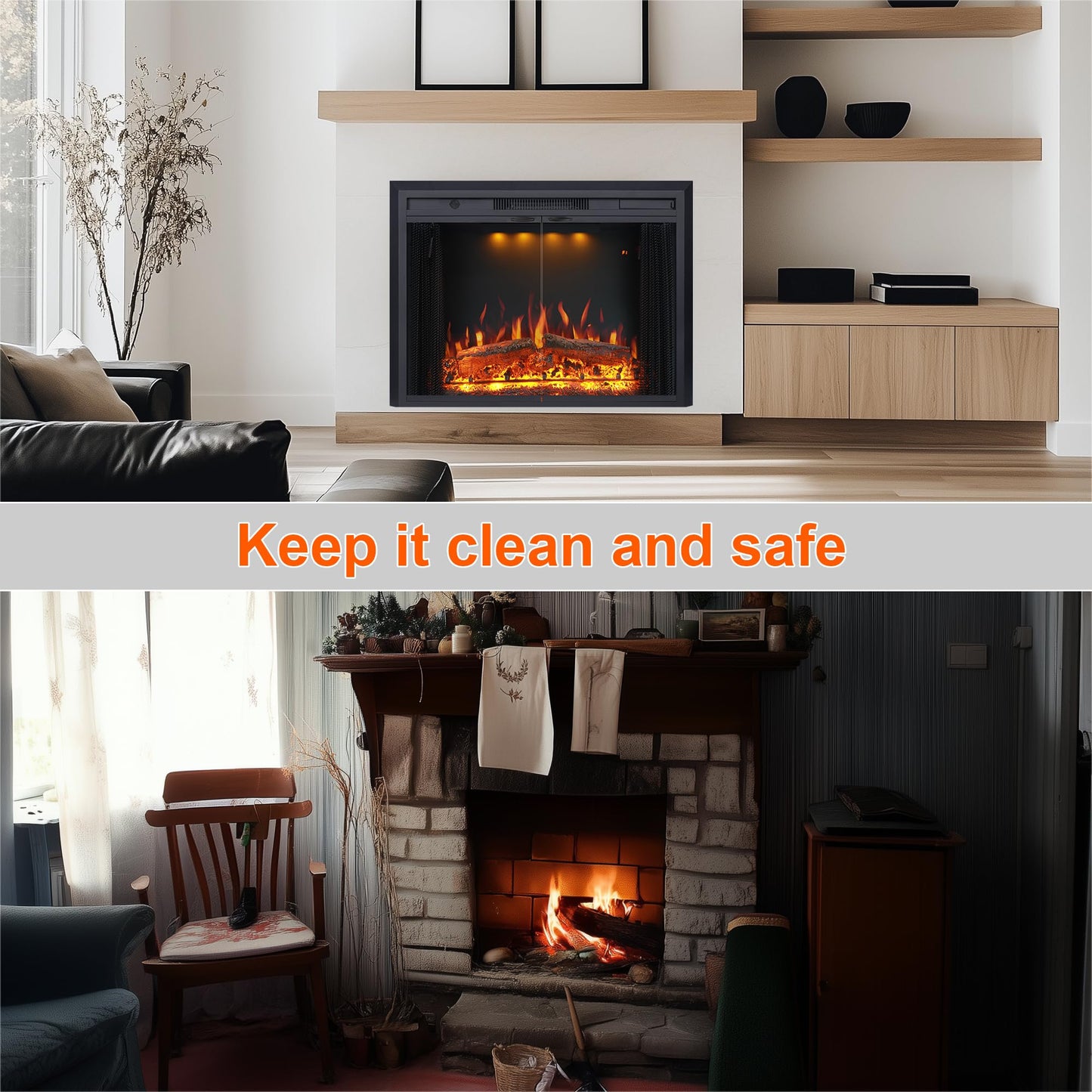Valuxhome 40” W Electric Fireplace Insert with Log Speaker for Crackling Sound, 750W(Low)/1500W(high) for Heating, Independent Function for Heating and Changing Colors, Overheating Protection