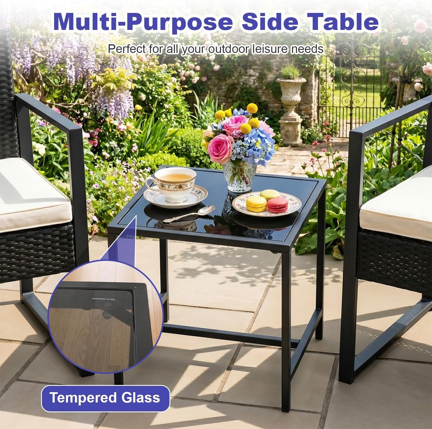 FDW 4-Piece Patio Furniture Set | Black | Outdoor Wicker Furniture | with Coffee Table | Modern Rattan Chairs Conversation Set | Outdoor Seating | Weather-Resistant | for Porch, Garden, Lawn