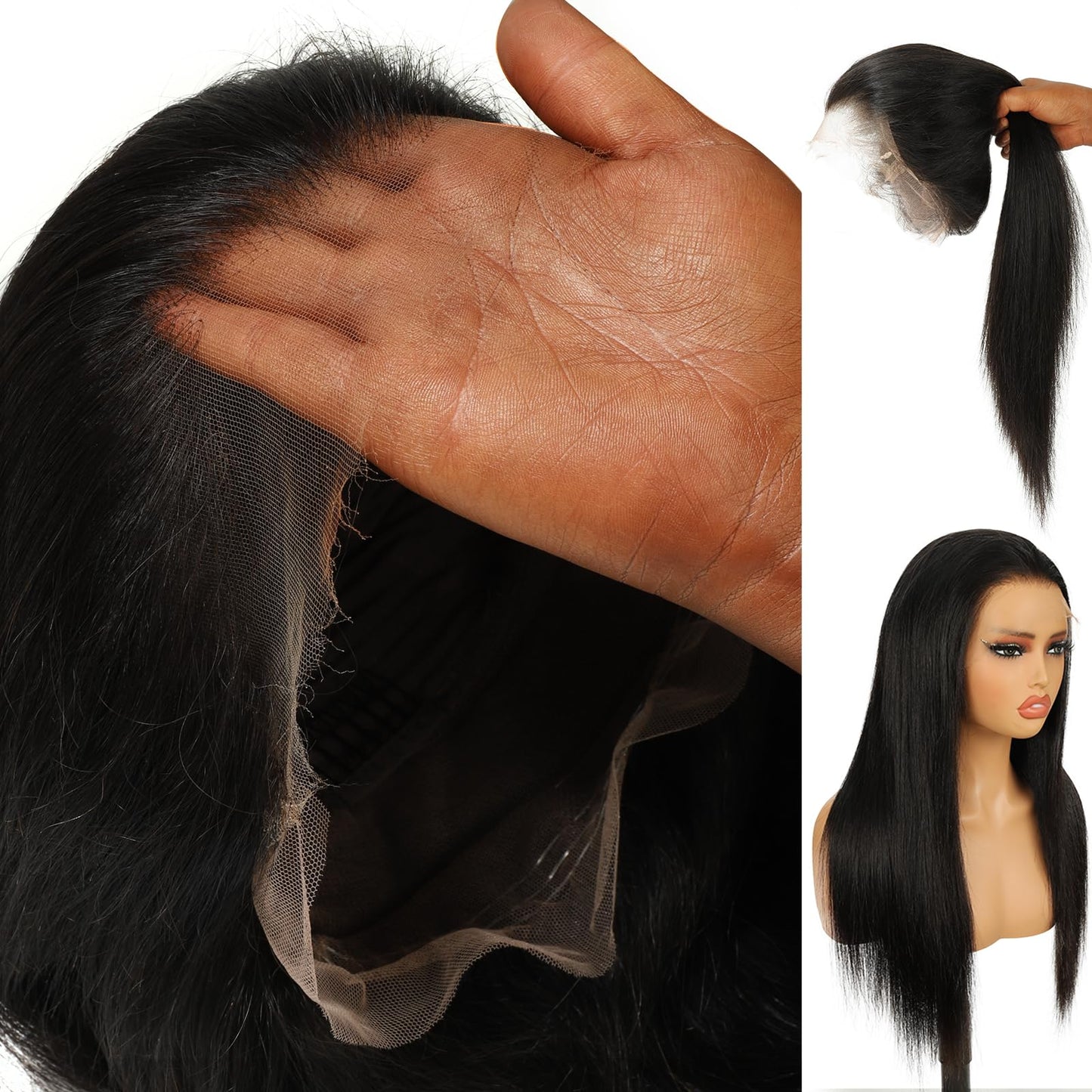 BEEOS 360 Drawstring SKINLIKE Real HD Lace Frontal Wig Straight 30 Inch | 250% Density Remy Human Hair Wig for Women,Pre-Plucked Natural Hairline,Bleached Knots,Perfect for High Ponytail and Updo Bun