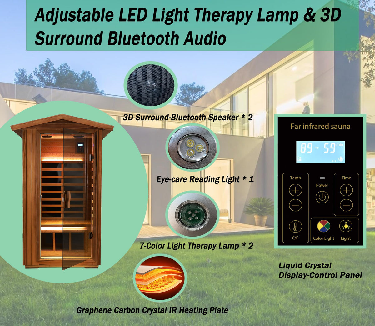 LTCCDSS Full Spectrum Outdoor Sauna 4 Person, Far Infrared, Low EMF, Chromotherapy & Bluetooth