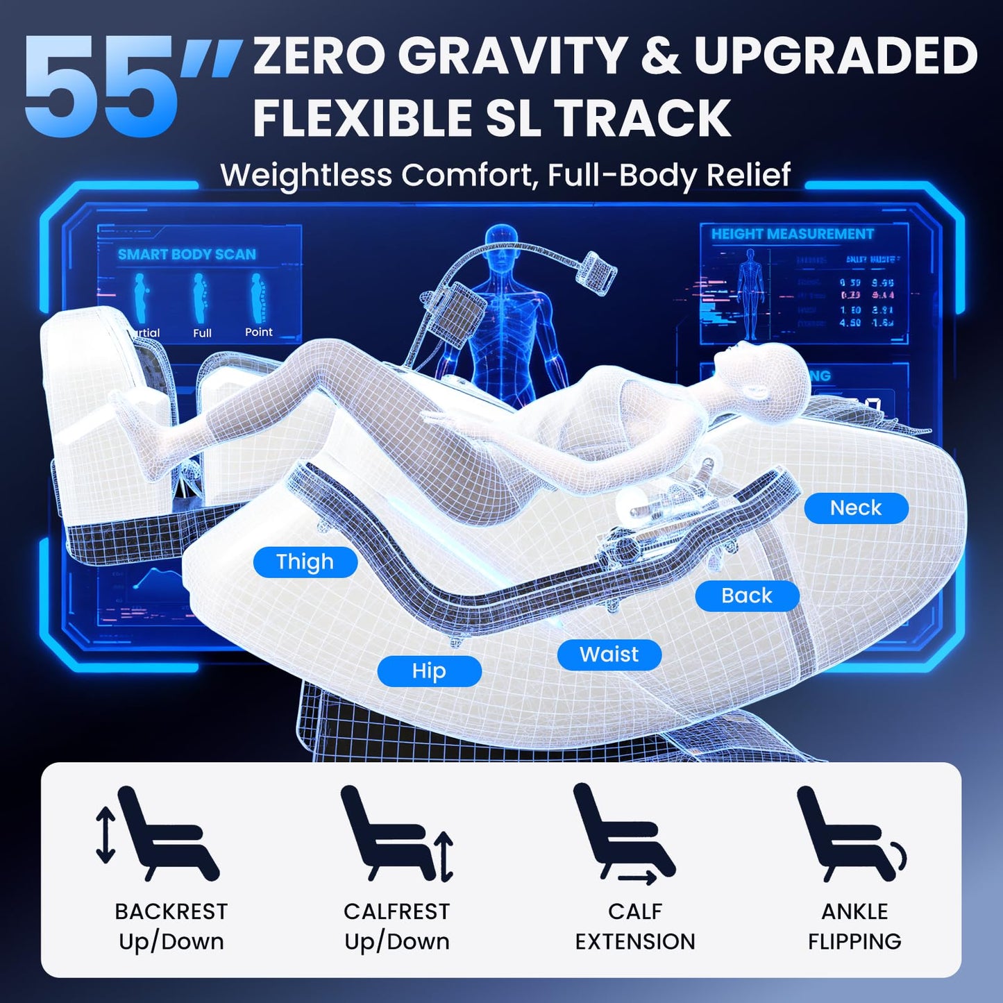 4D Massage Chair Full Body with Space Walk & Ankle Stretch, 2026 Zero Gravity 55“ SL-Track Shiatsu Massage Chair Recliner, Electric Calfrest Extension & Foot Rollers, AI Voice Control S002 Black