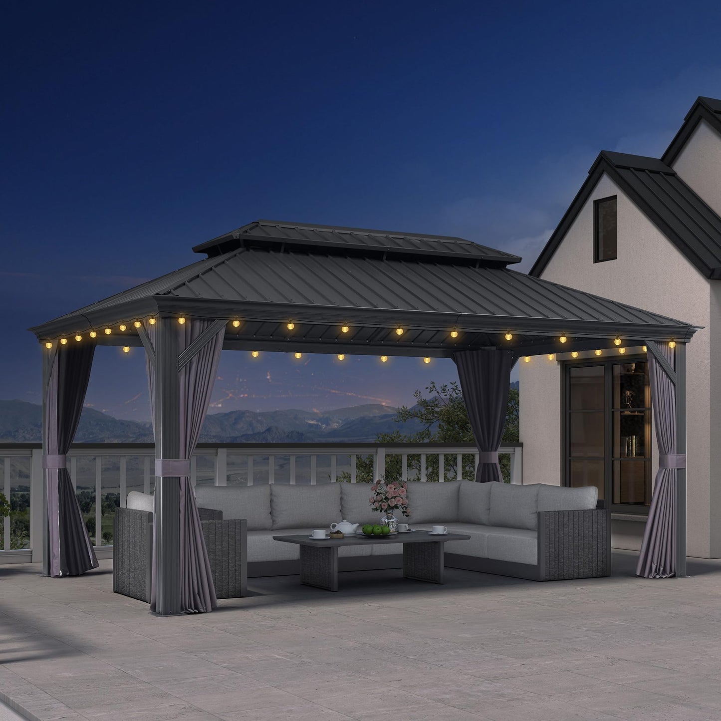 PURPLE LEAF Large Gazebo 12' X 24' with Galvanized Steel, Gray | 4.7" Thick Post, Built in Drainage, Windproof Cool Breeze, Snowproof & Rustproof, 260 GSM Textilene Netting, Fit Any Yard