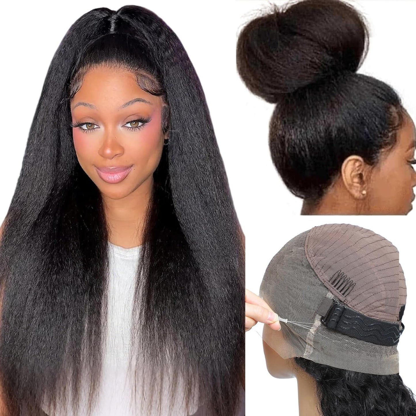 Pull Go 13x6 Drawstring Highlight Lace Front Wigs Human Hair Ombre Honey Blonde 210 Density Skinlike HD Full Lace Frontal Glueless Wigs Human Hair Pre Plucked Pre Cut Straight Balayage Wig 18 Inch