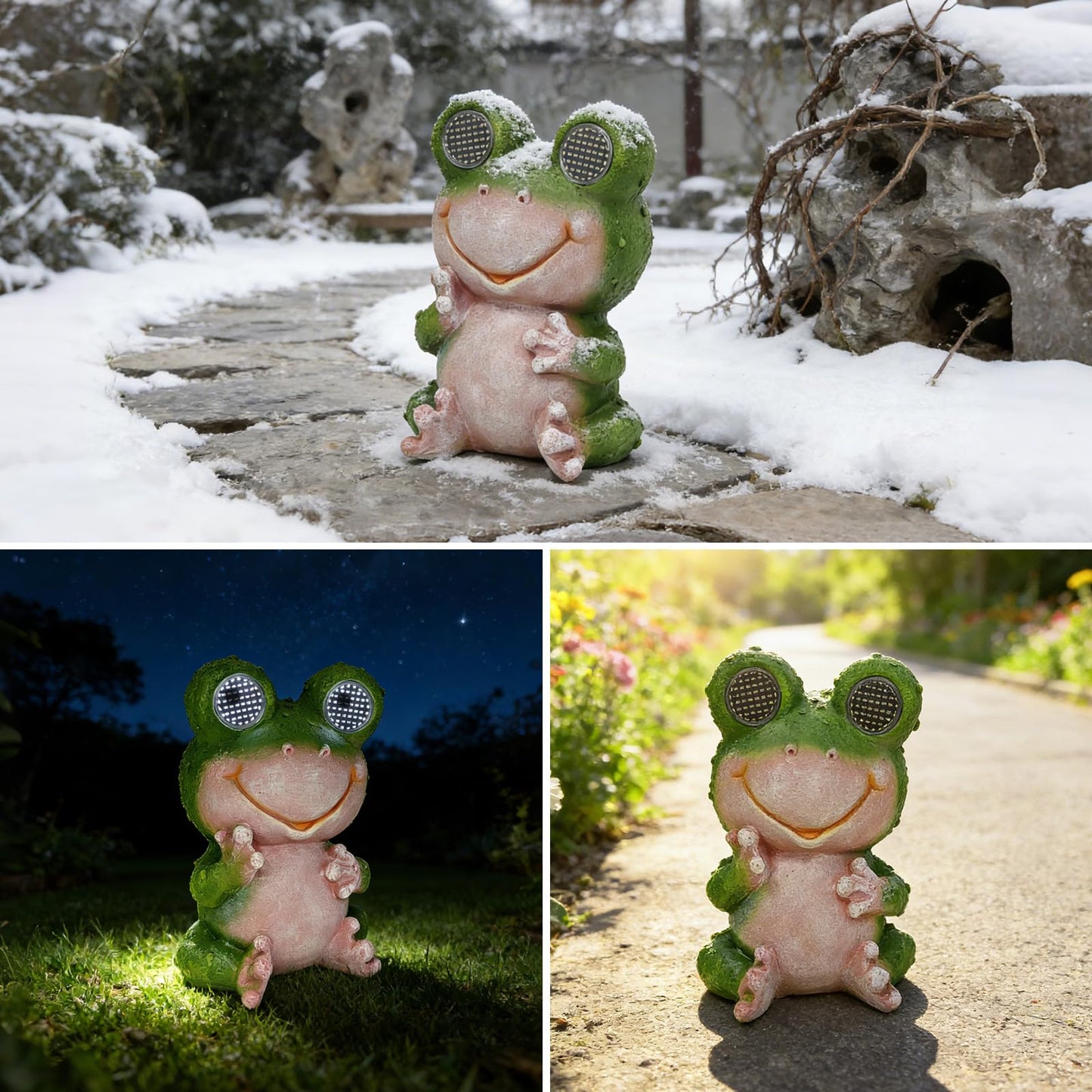 Solar Frog with Umbrella Statue - LED Solar Powered Garden Decor, Auto On/Off Waterproof Resin Outdoor Sculpture for Patio, Yard, Pond, Unique Gardening Gifts for Women & Mom