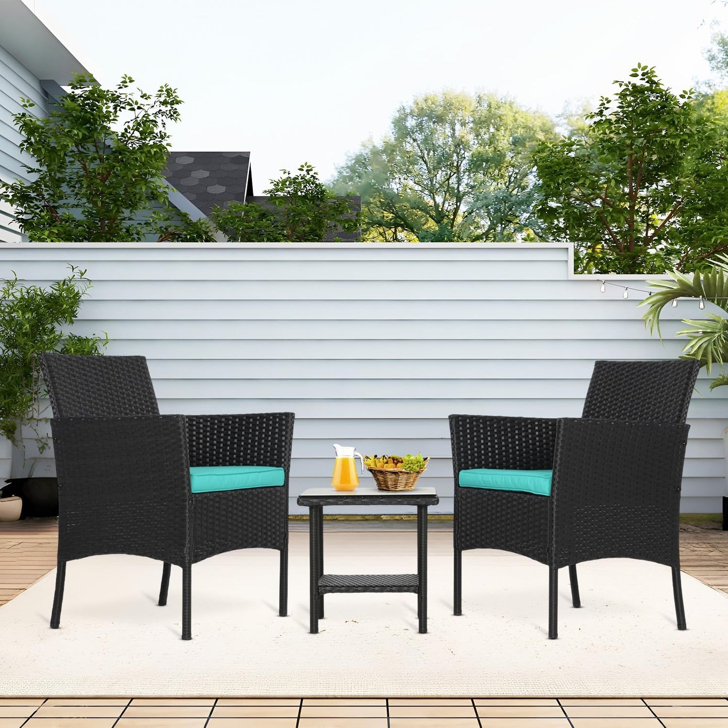 FDW 4-Piece Patio Furniture Set | Black | Outdoor Wicker Furniture | with Coffee Table | Modern Rattan Chairs Conversation Set | Outdoor Seating | Weather-Resistant | for Porch, Garden, Lawn