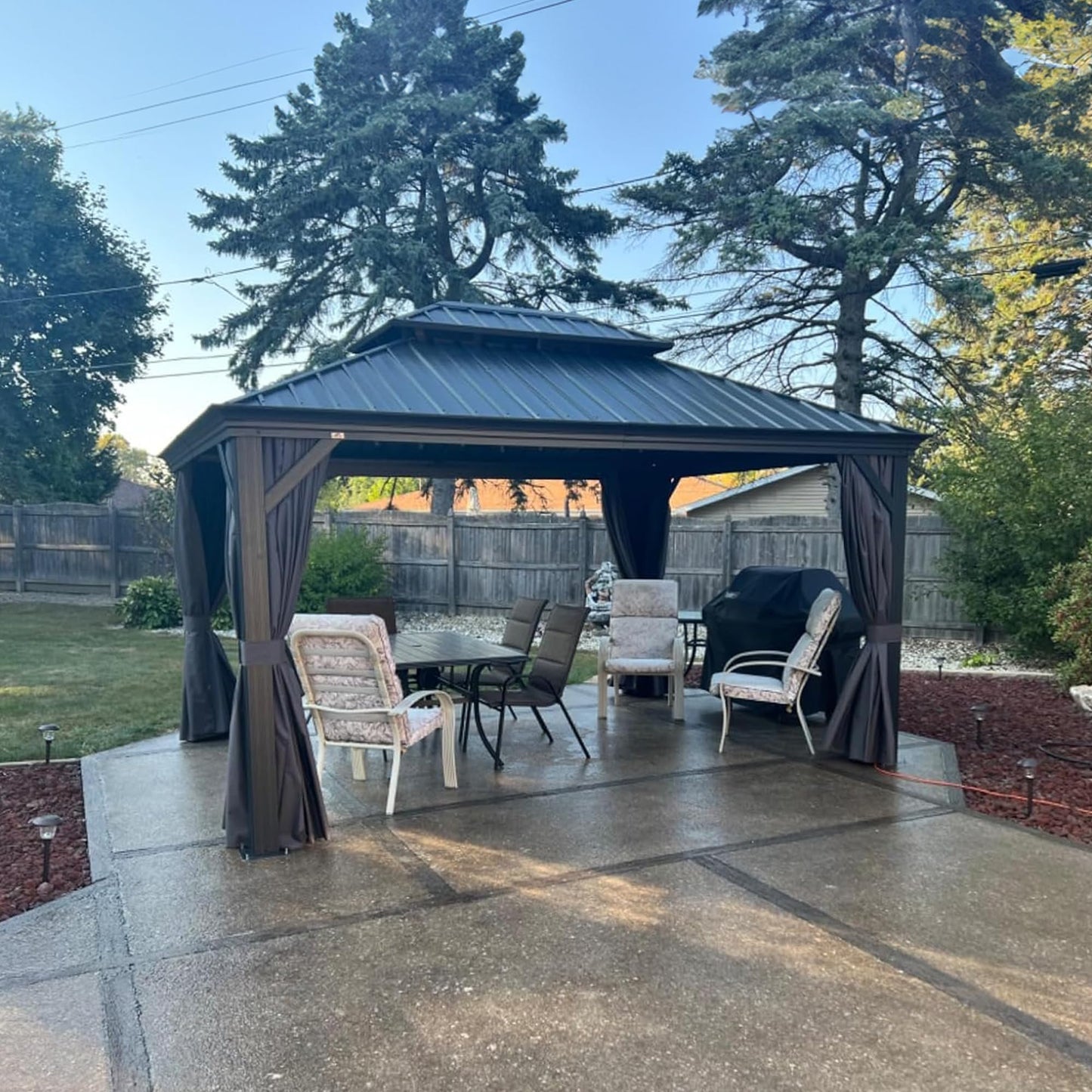 PURPLE LEAF Large Gazebo 12' X 24' with Galvanized Steel, Gray | 4.7" Thick Post, Built in Drainage, Windproof Cool Breeze, Snowproof & Rustproof, 260 GSM Textilene Netting, Fit Any Yard