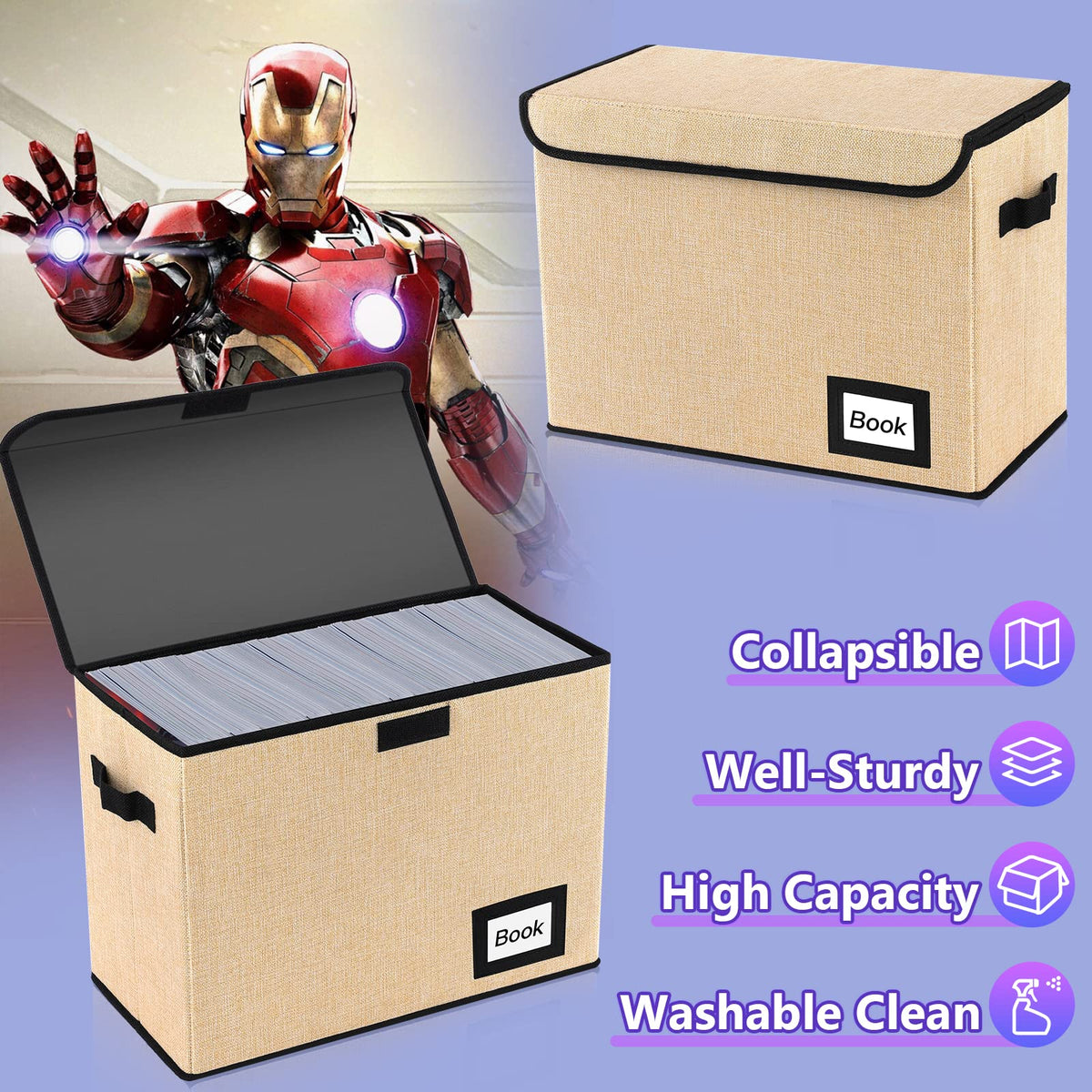 Comic Book Storage Box, 15.8" X 7.8" X 11.8", Heavy Duty Collapsible Holds 160-180 Comic Book Bin Container Holder Shelf (Cartoon Bombs)