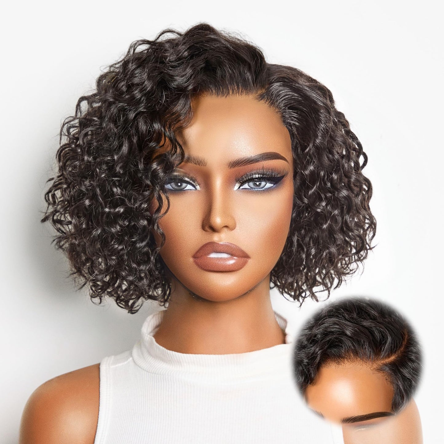 LUVME HAIR 12" Curly Bob Glueless with Blonde Highlights Wigs Human Hair | Without Spray Wigs Pre Plucked Pre Cut Undetectable HD Lace No-Glue Need Protective Wig Short Ready to Go Wig 180 Density