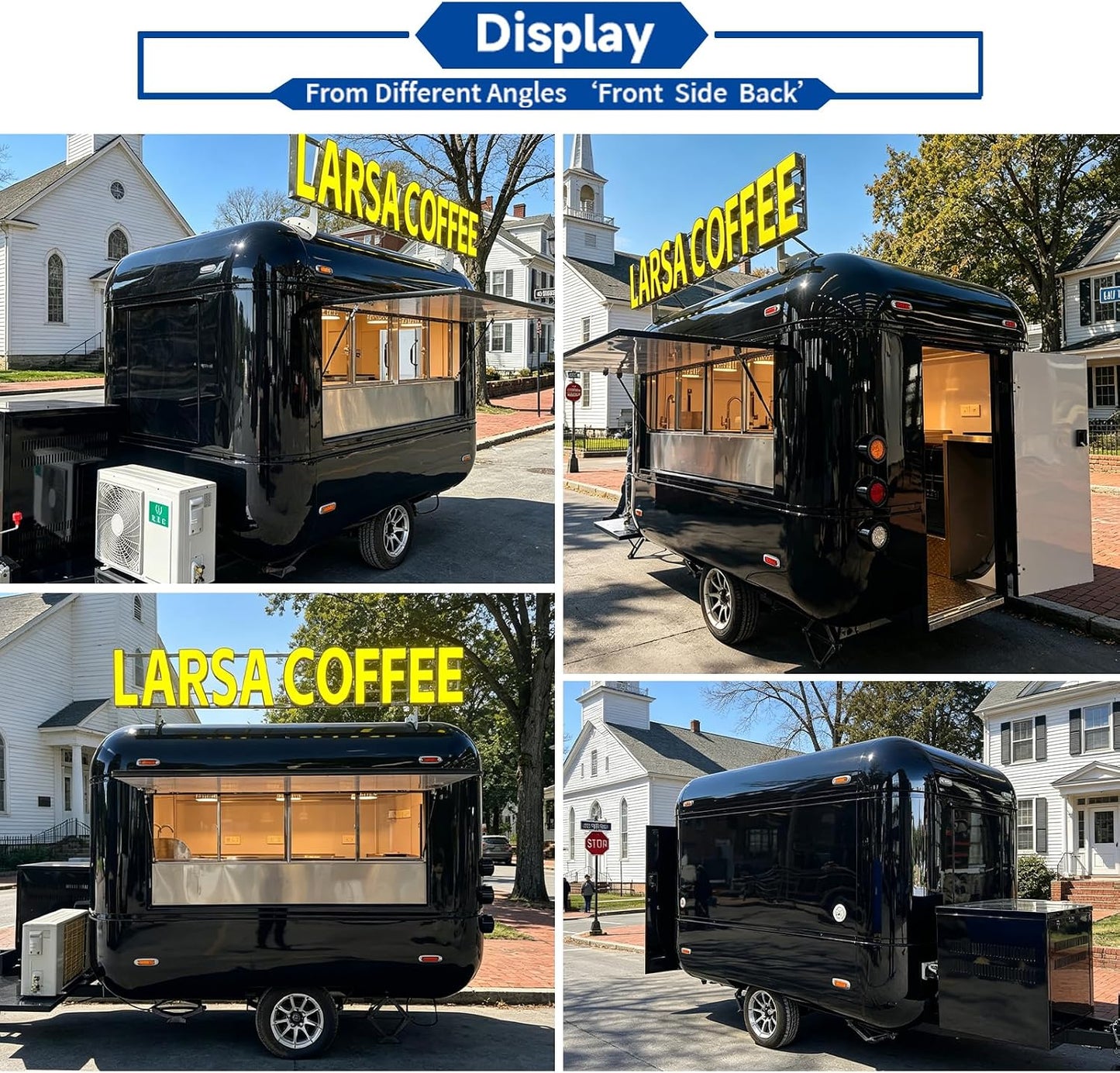 10ft Black Mobile Coffee Trailer for Sale, Commercial Food Truck with DOT | Mini Concession Truck for Beverage and Fast Snack, Retro Food Cart with Custom Services for Office Buildings