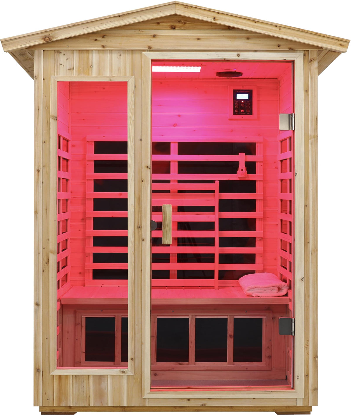 LTCCDSS Ultra-Low EMF Outdoor Infrared Sauna 2 Person, Composite Wood Far Infrared Sauna for Home, EMF 0.1-1mG, Bluetooth & Chromotherapy