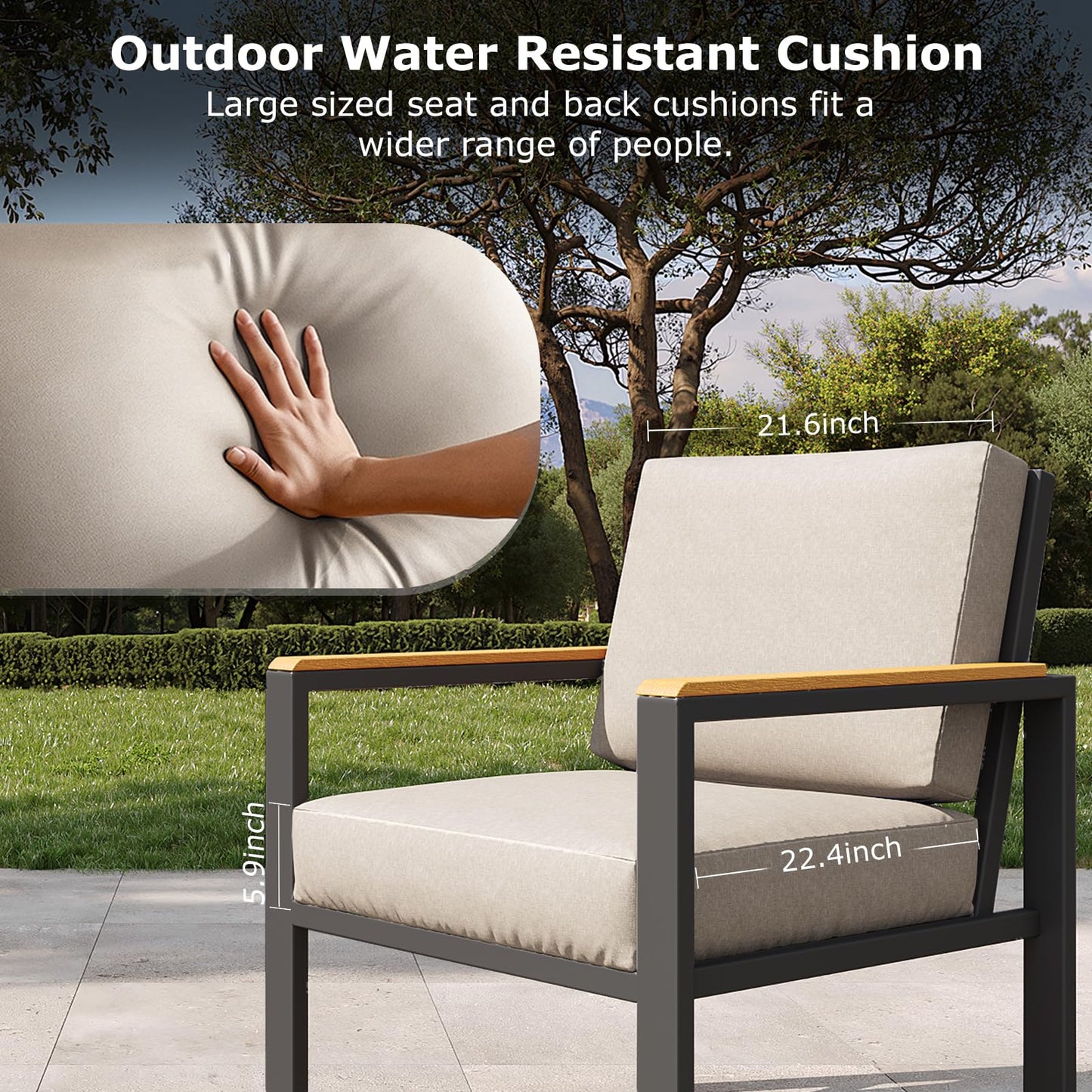 5-Piece Patio Furniture Set with 28” Propane Fire Pit Table, Heavy-Duty Metal Outdoor Conversation Set with Deep Cushions & Wood-Like Armrests for Patio, Porch, Backyard, Garden – Grey