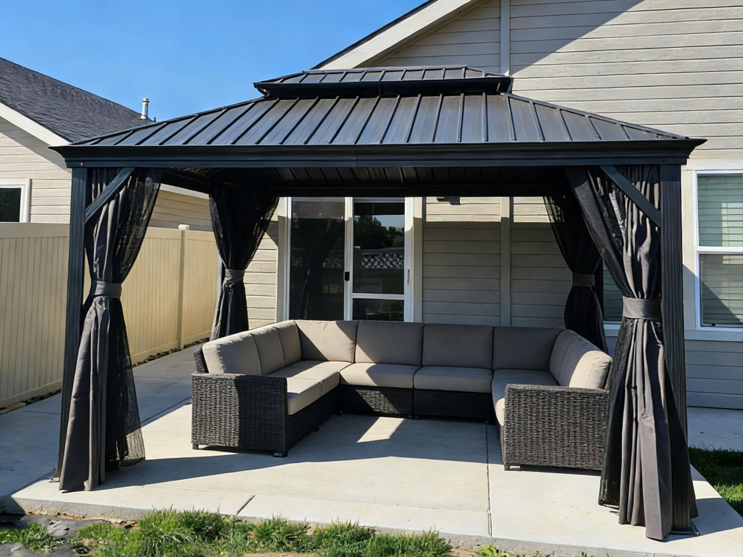 PURPLE LEAF Large Gazebo 12' X 24' with Galvanized Steel, Gray | 4.7" Thick Post, Built in Drainage, Windproof Cool Breeze, Snowproof & Rustproof, 260 GSM Textilene Netting, Fit Any Yard