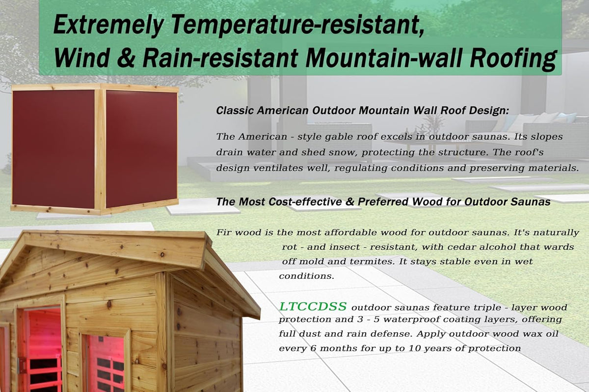 LTCCDSS Full Spectrum Outdoor Sauna 4 Person, Far Infrared, Low EMF, Chromotherapy & Bluetooth