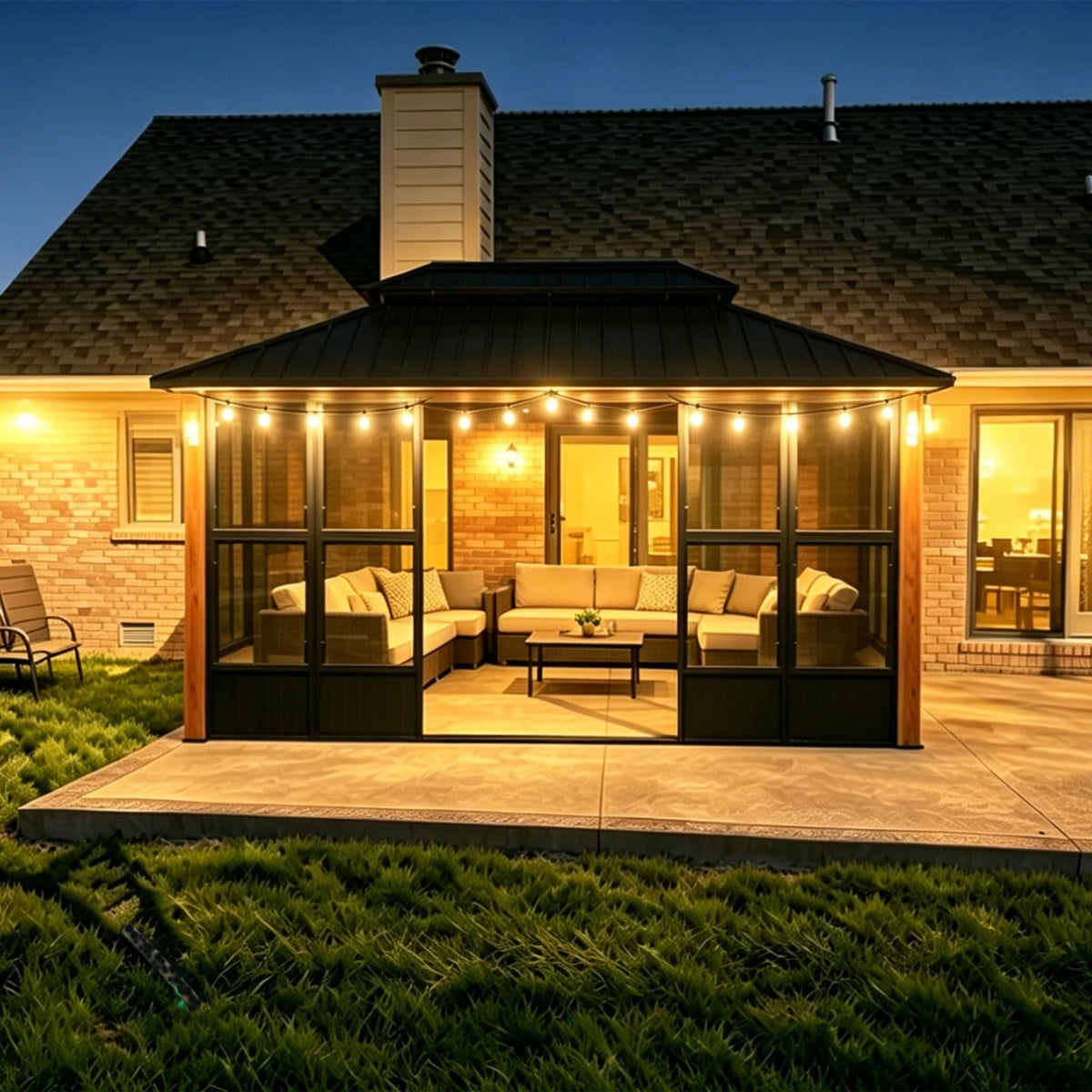 PURPLE LEAF Sunroom 12' x 14' Solarium Double Roof Gazebo, Sliding Doors
