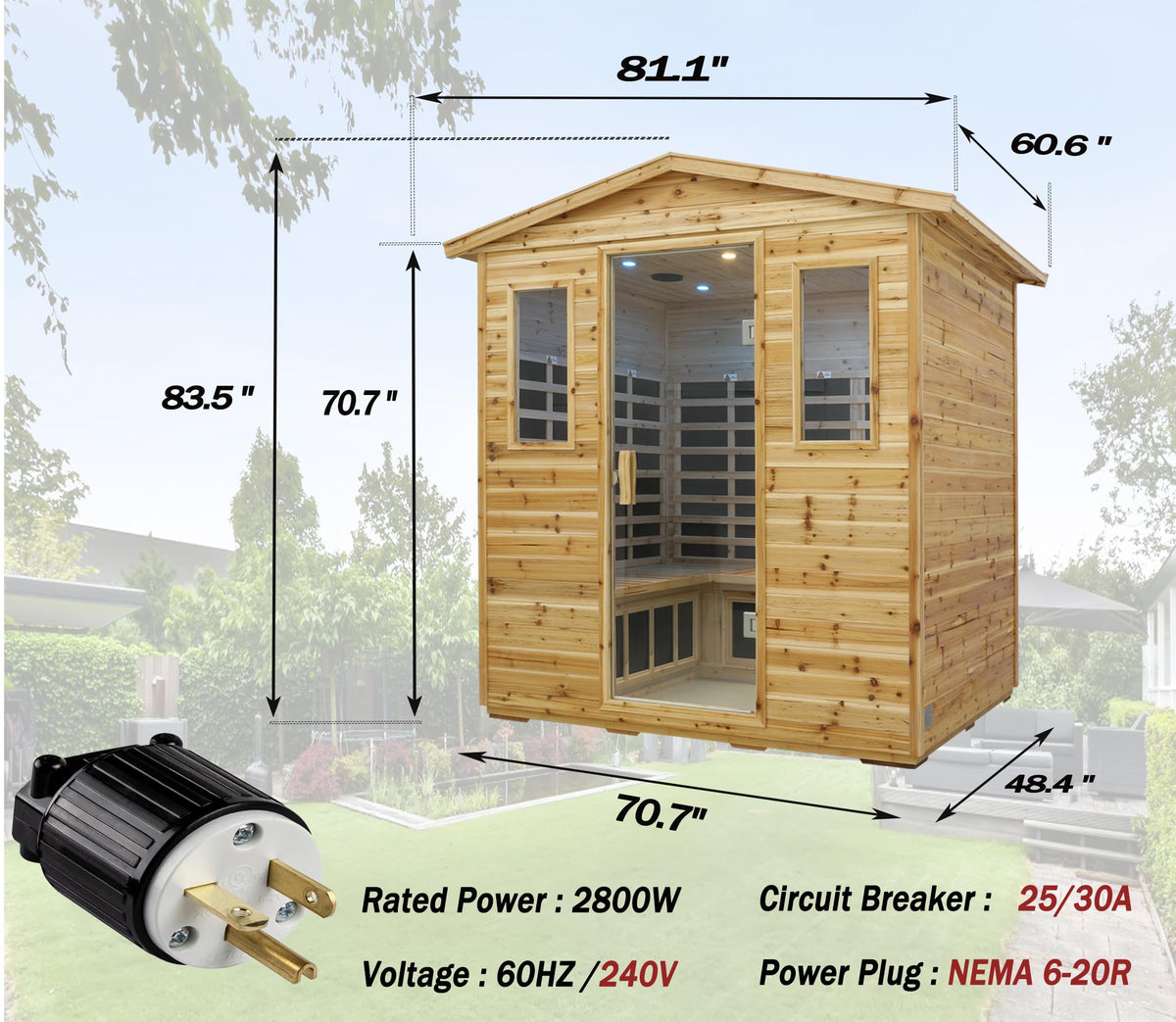 LTCCDSS Ultra-Low EMF Outdoor Infrared Sauna 2 Person, Composite Wood Far Infrared Sauna for Home, EMF 0.1-1mG, Bluetooth & Chromotherapy