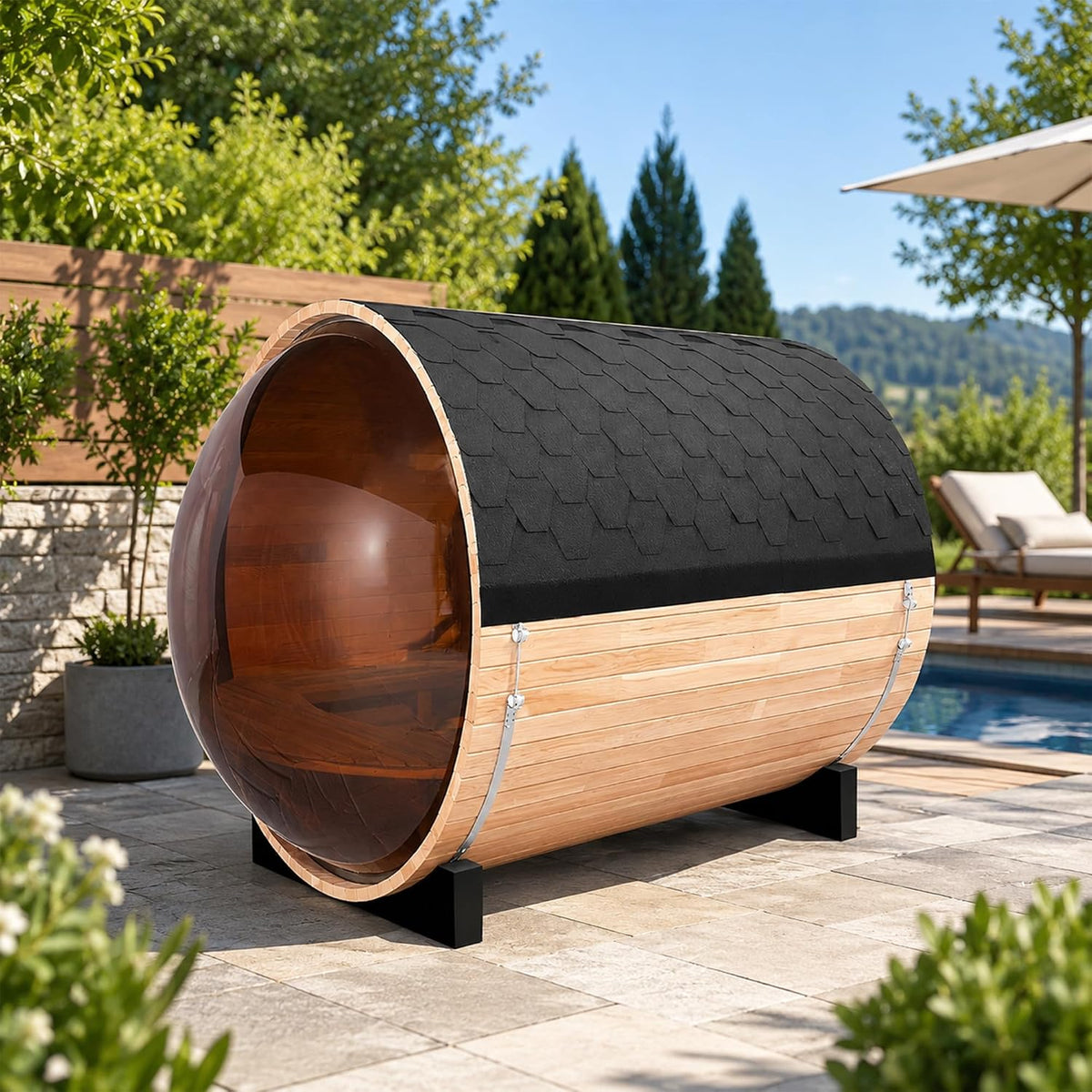 Panoramic Outdoor Sauna,Canadian Cedar 4-6 Person Steam Saunas