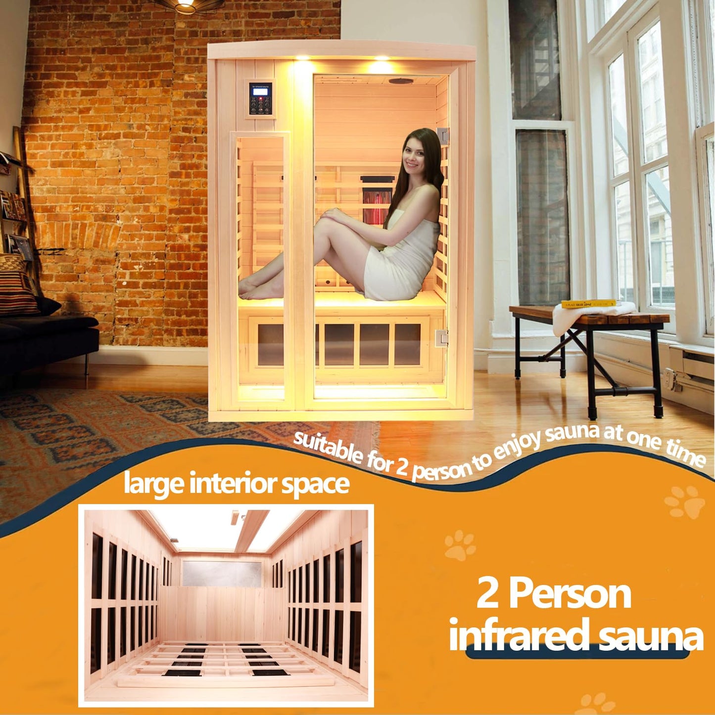 3 Person Infrared Sauna Ceramic Infrared Sauna w/Red Light Therapy | Far & Near Infrared Sauna Indoor, Low EMF Infrared Saunas for Home, Hemlock Deluxe Glass Home Sauna with Granite Backdrop