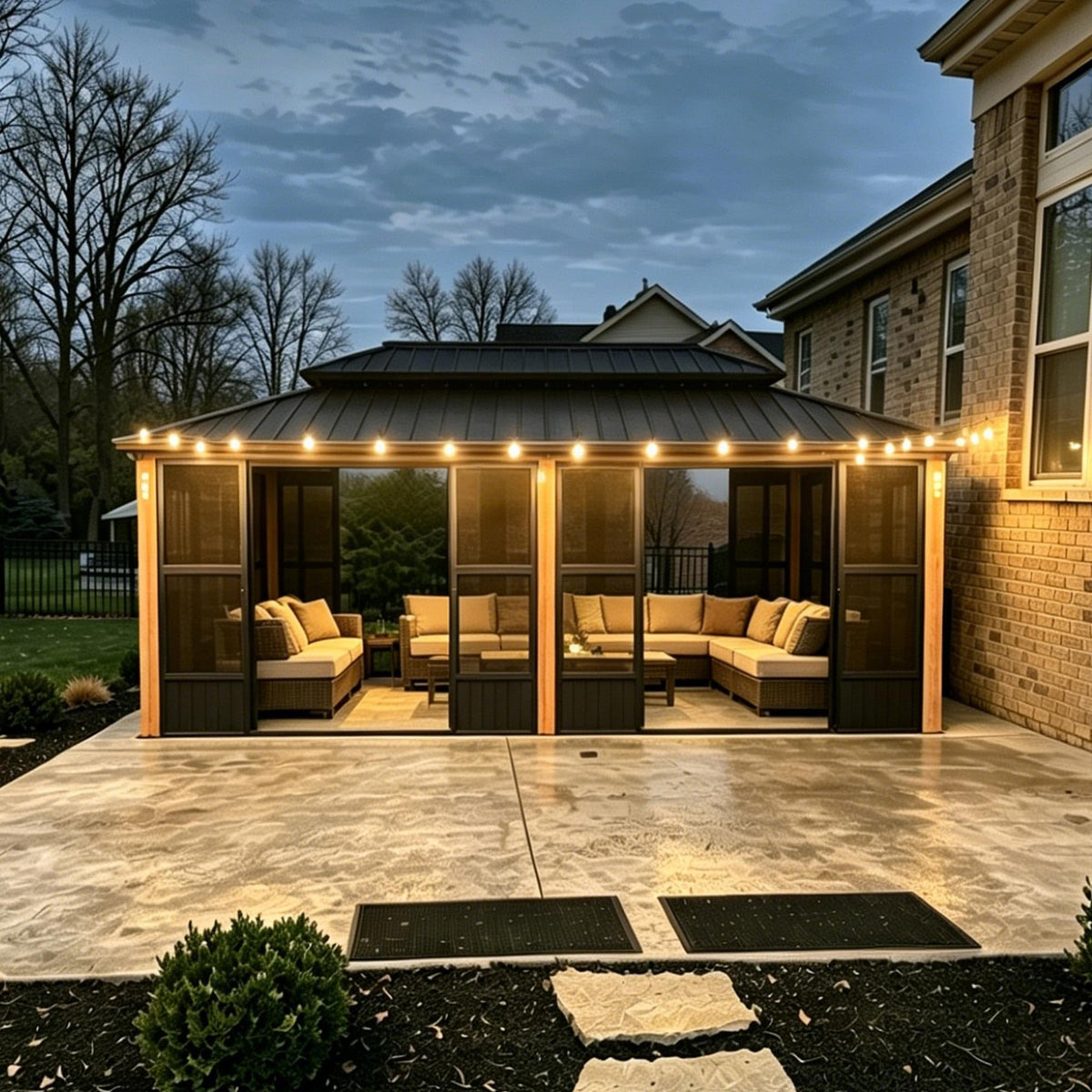 PURPLE LEAF Sunroom 12' x 14' Solarium Double Roof Gazebo, Sliding Doors