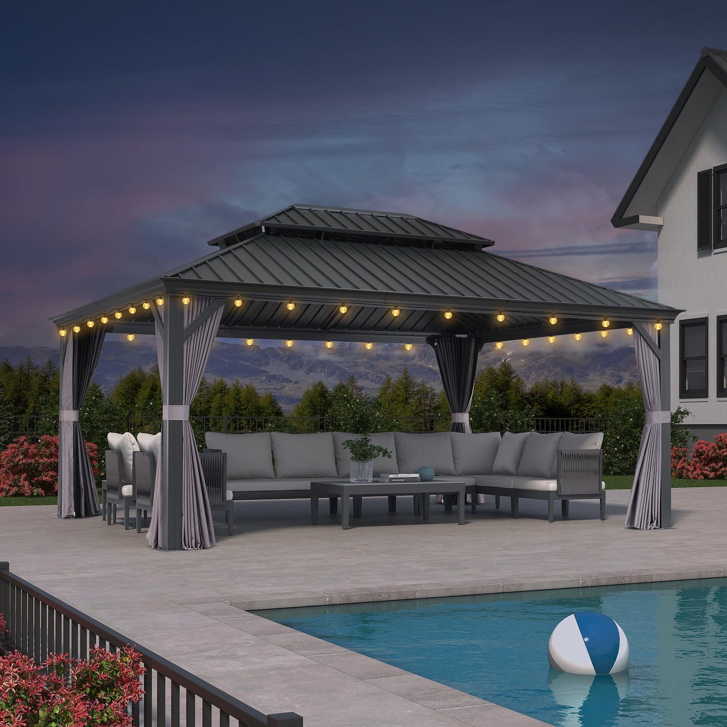 PURPLE LEAF Large Gazebo 12' X 24' with Galvanized Steel, Gray | 4.7" Thick Post, Built in Drainage, Windproof Cool Breeze, Snowproof & Rustproof, 260 GSM Textilene Netting, Fit Any Yard