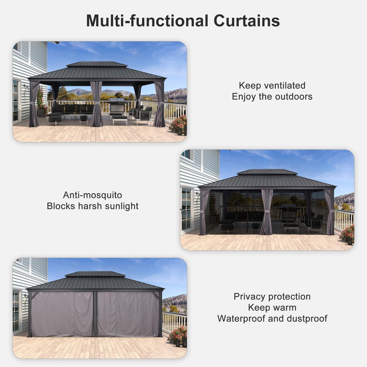 PURPLE LEAF Large Gazebo 12' X 24' with Galvanized Steel, Gray | 4.7" Thick Post, Built in Drainage, Windproof Cool Breeze, Snowproof & Rustproof, 260 GSM Textilene Netting, Fit Any Yard