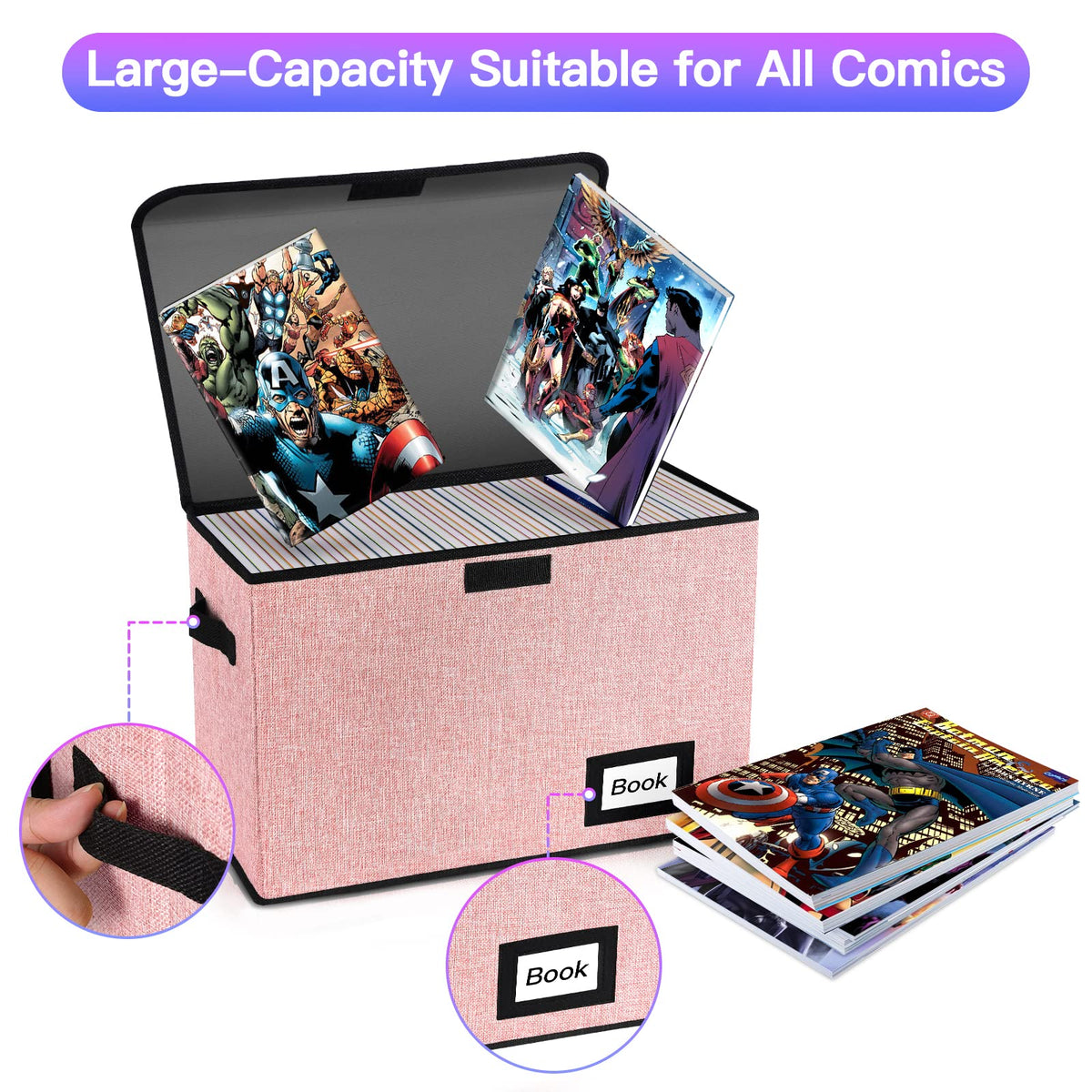 Comic Book Storage Box, 15.8" X 7.8" X 11.8", Heavy Duty Collapsible Holds 160-180 Comic Book Bin Container Holder Shelf (Cartoon Bombs)