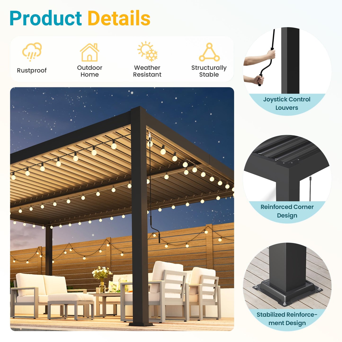 12' x 16' Pergola with Curtain & Adjustable Roof & Aluminum Frame for Patio | Louvered Pergola, Patio Pergola with Netting & Gutter System, Outdoor Pergola, Hardtop Gazebo for Deck, Yard, Dark Gray