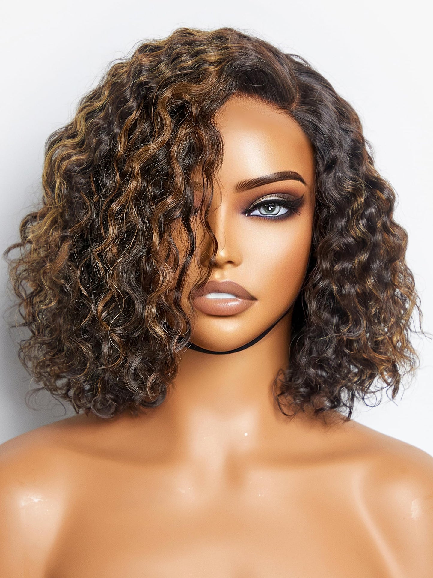 LUVME HAIR 12" Curly Bob Glueless with Blonde Highlights Wigs Human Hair | Without Spray Wigs Pre Plucked Pre Cut Undetectable HD Lace No-Glue Need Protective Wig Short Ready to Go Wig 180 Density