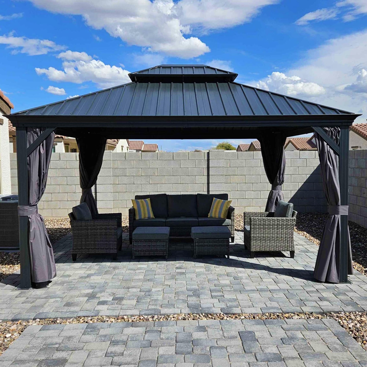 PURPLE LEAF Large Gazebo 12' X 24' with Galvanized Steel, Gray | 4.7" Thick Post, Built in Drainage, Windproof Cool Breeze, Snowproof & Rustproof, 260 GSM Textilene Netting, Fit Any Yard