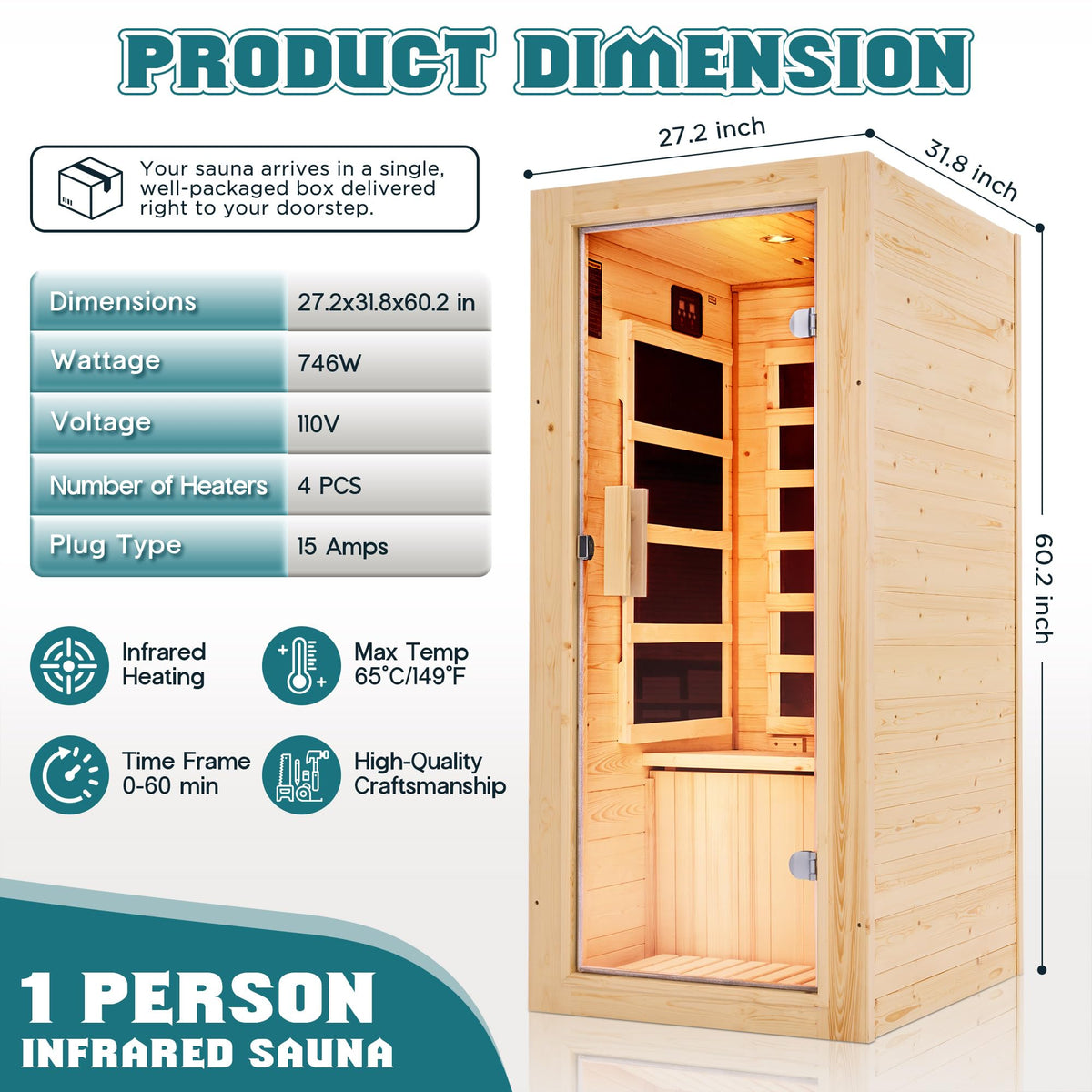 Albott 4 Person Infrared Sauna with 7-Color Light Therapy, Low EMF 2145W