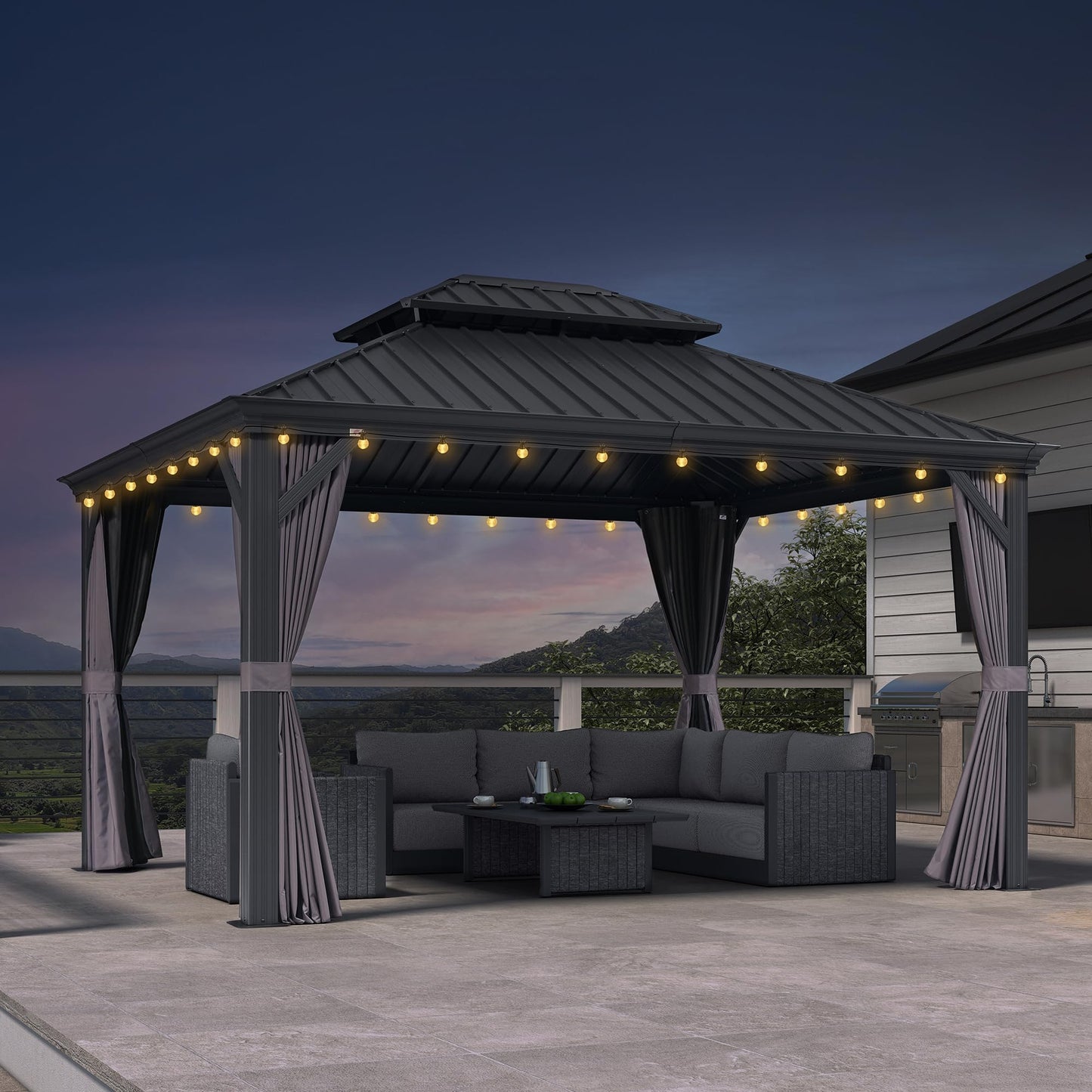 PURPLE LEAF Large Gazebo 12' X 24' with Galvanized Steel, Gray | 4.7" Thick Post, Built in Drainage, Windproof Cool Breeze, Snowproof & Rustproof, 260 GSM Textilene Netting, Fit Any Yard