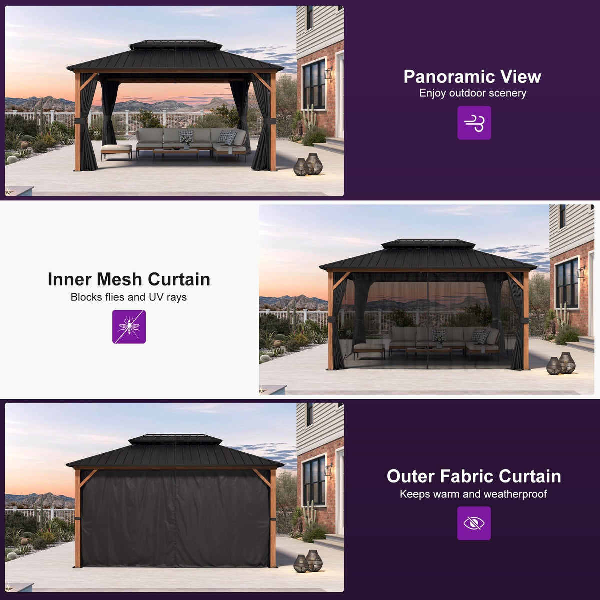 PURPLE LEAF Sunroom 12' x 14' Solarium Double Roof Gazebo, Sliding Doors