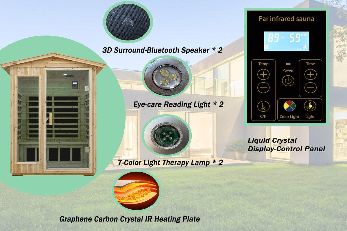 LTCCDSS Full Spectrum Outdoor Sauna 4 Person, Far Infrared, Low EMF, Chromotherapy & Bluetooth