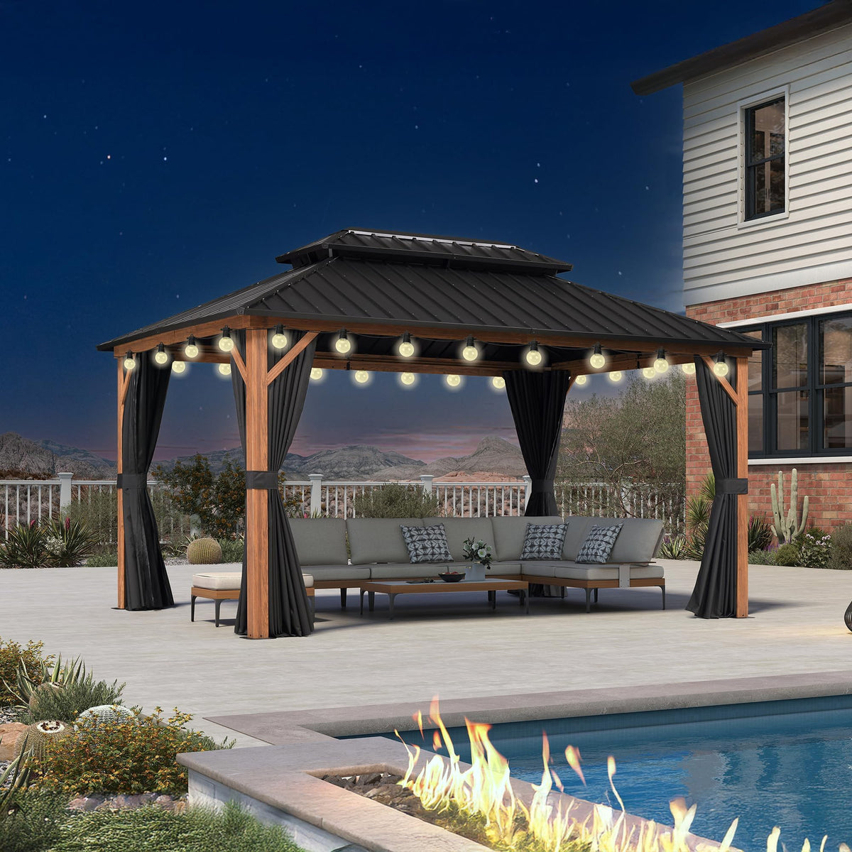 PURPLE LEAF Sunroom 12' x 14' Solarium Double Roof Gazebo, Sliding Doors