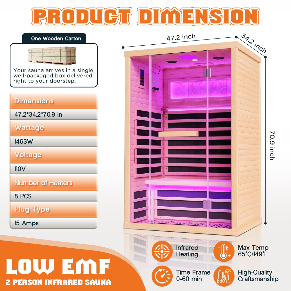 Albott 4 Person Infrared Sauna with 7-Color Light Therapy, Low EMF 2145W