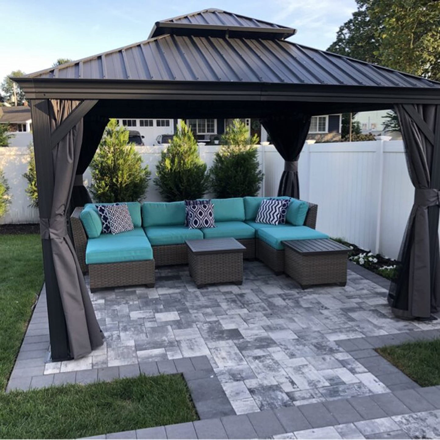 PURPLE LEAF Large Gazebo 12' X 24' with Galvanized Steel, Gray | 4.7" Thick Post, Built in Drainage, Windproof Cool Breeze, Snowproof & Rustproof, 260 GSM Textilene Netting, Fit Any Yard