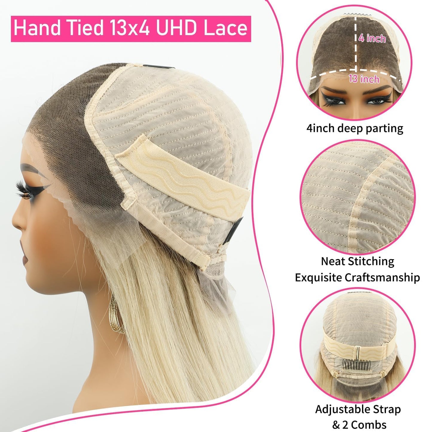 Ash Blonde Wig Human Hair 13x4 Glueless Lace Front Bob Wig 12" | 220% Density Double Drawn 15A Remy Brazilian Human Hair Wig Soft & Full Wear Go HD Pre cut Lace Pre plucked Natural Hairline