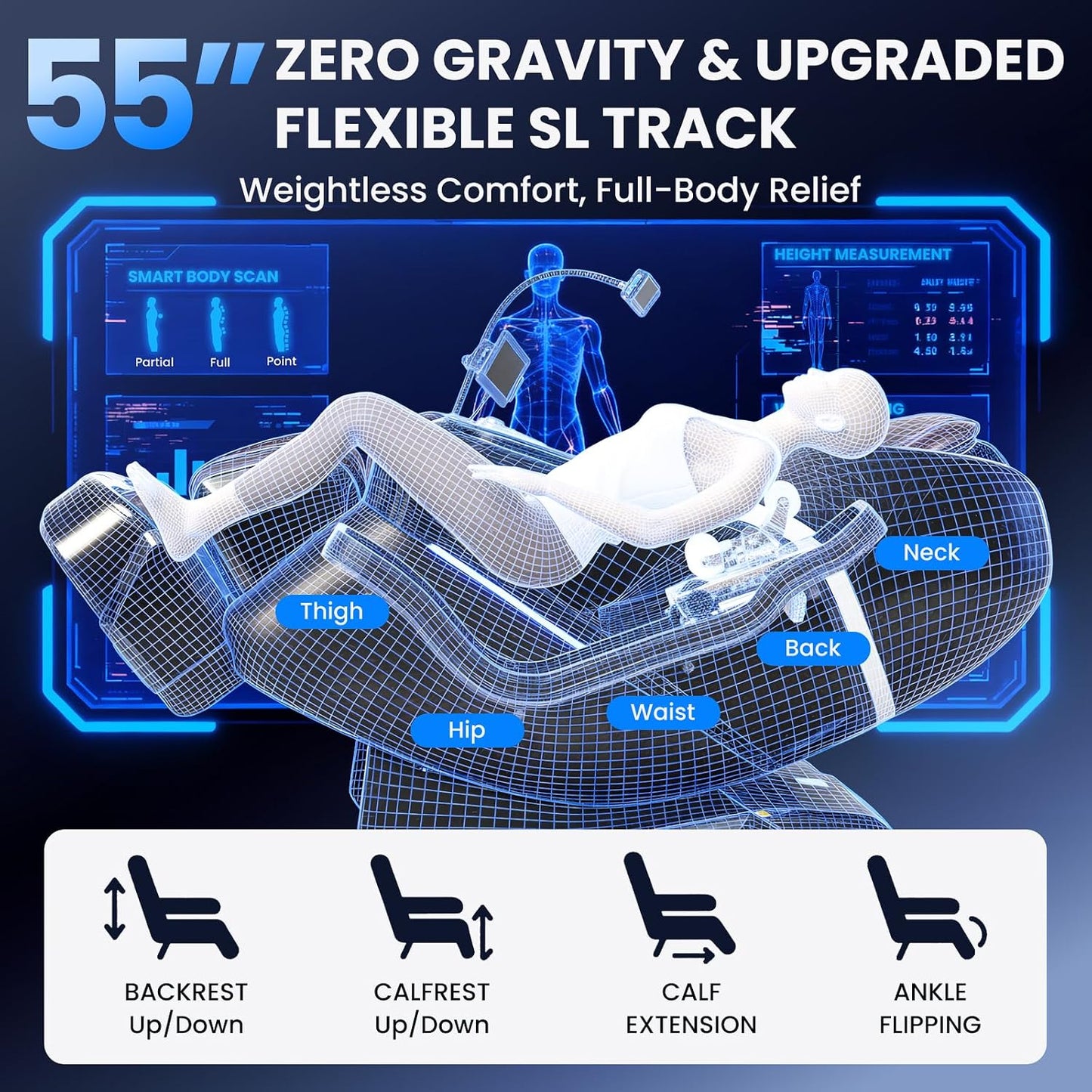 4D Massage Chair Full Body with Space Walk & Ankle Stretch, 2026 Zero Gravity 55“ SL-Track Shiatsu Massage Chair Recliner, Electric Calfrest Extension & Foot Rollers, AI Voice Control S002 Black