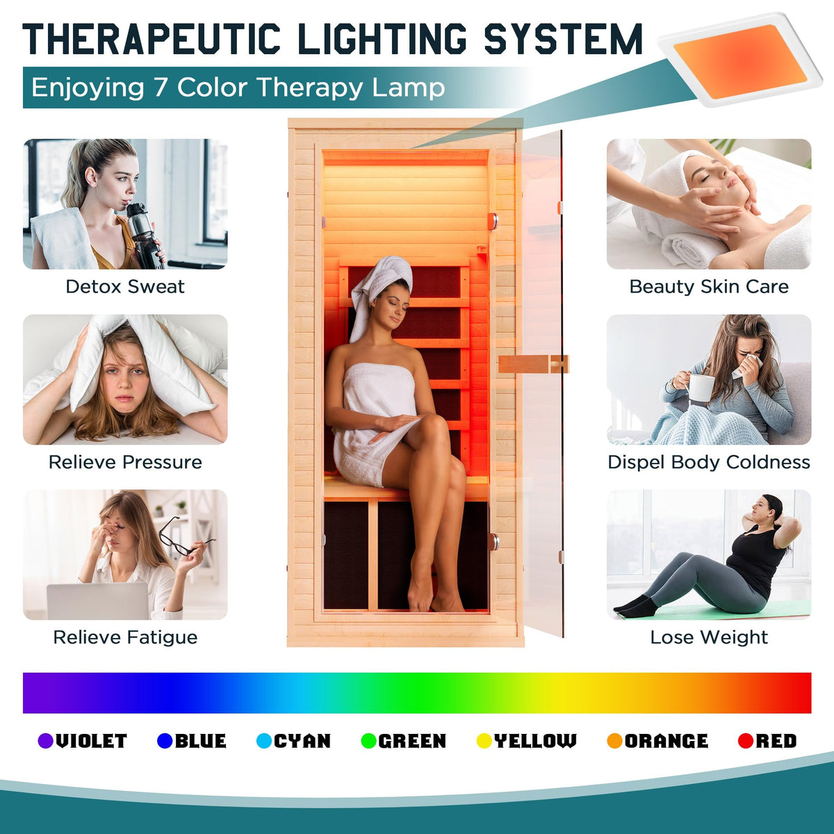 Albott 4 Person Infrared Sauna with 7-Color Light Therapy, Low EMF 2145W