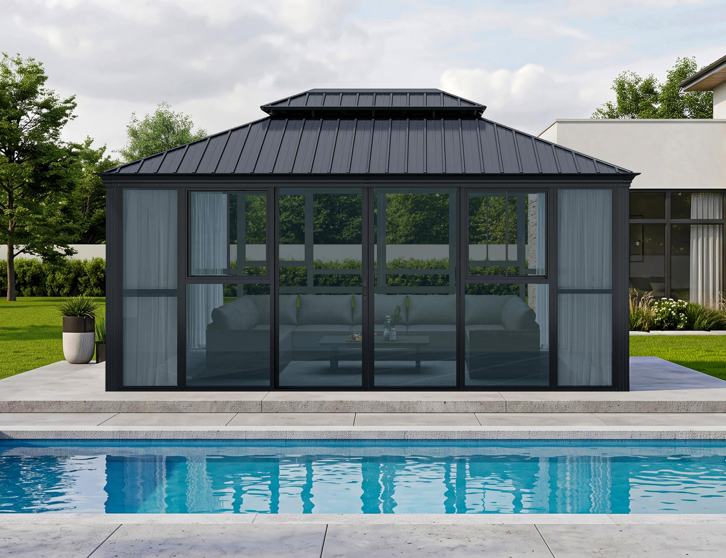 PURPLE LEAF Large Gazebo 12' X 24' with Galvanized Steel, Gray | 4.7" Thick Post, Built in Drainage, Windproof Cool Breeze, Snowproof & Rustproof, 260 GSM Textilene Netting, Fit Any Yard