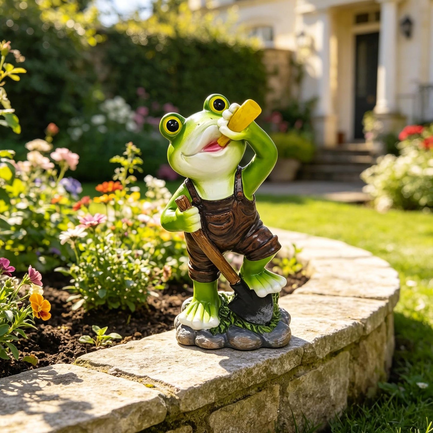 Solar Frog with Umbrella Statue - LED Solar Powered Garden Decor, Auto On/Off Waterproof Resin Outdoor Sculpture for Patio, Yard, Pond, Unique Gardening Gifts for Women & Mom