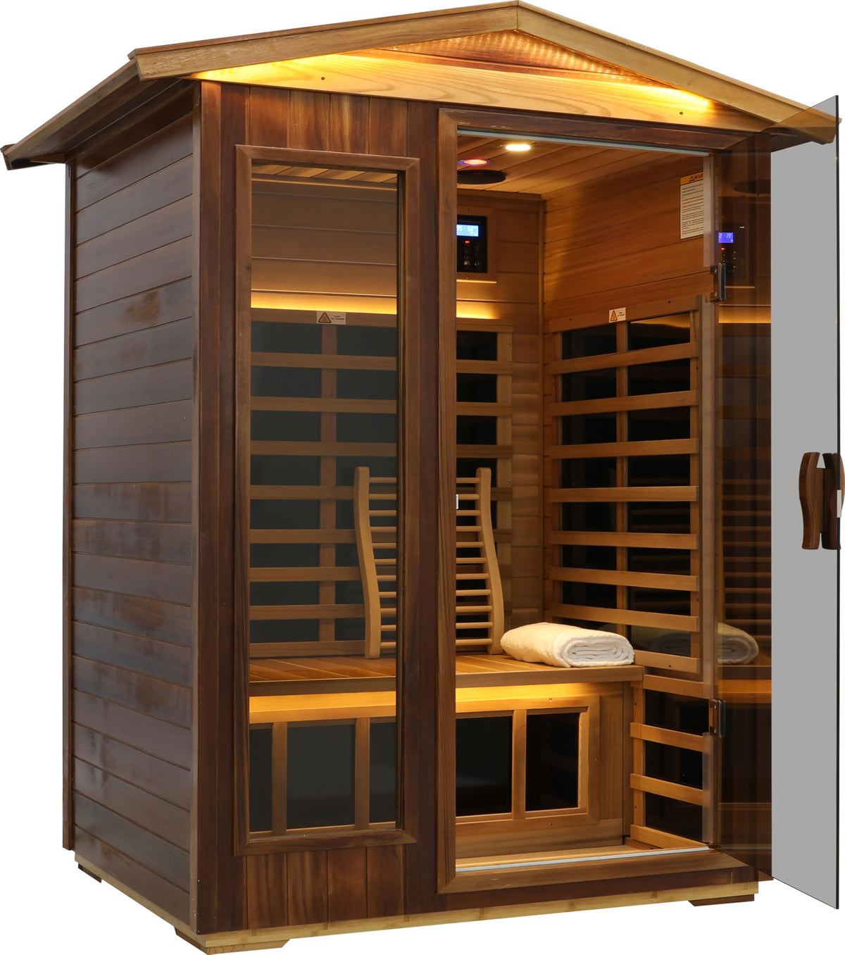 LTCCDSS Ultra-Low EMF Outdoor Infrared Sauna 2 Person, Composite Wood Far Infrared Sauna for Home, EMF 0.1-1mG, Bluetooth & Chromotherapy