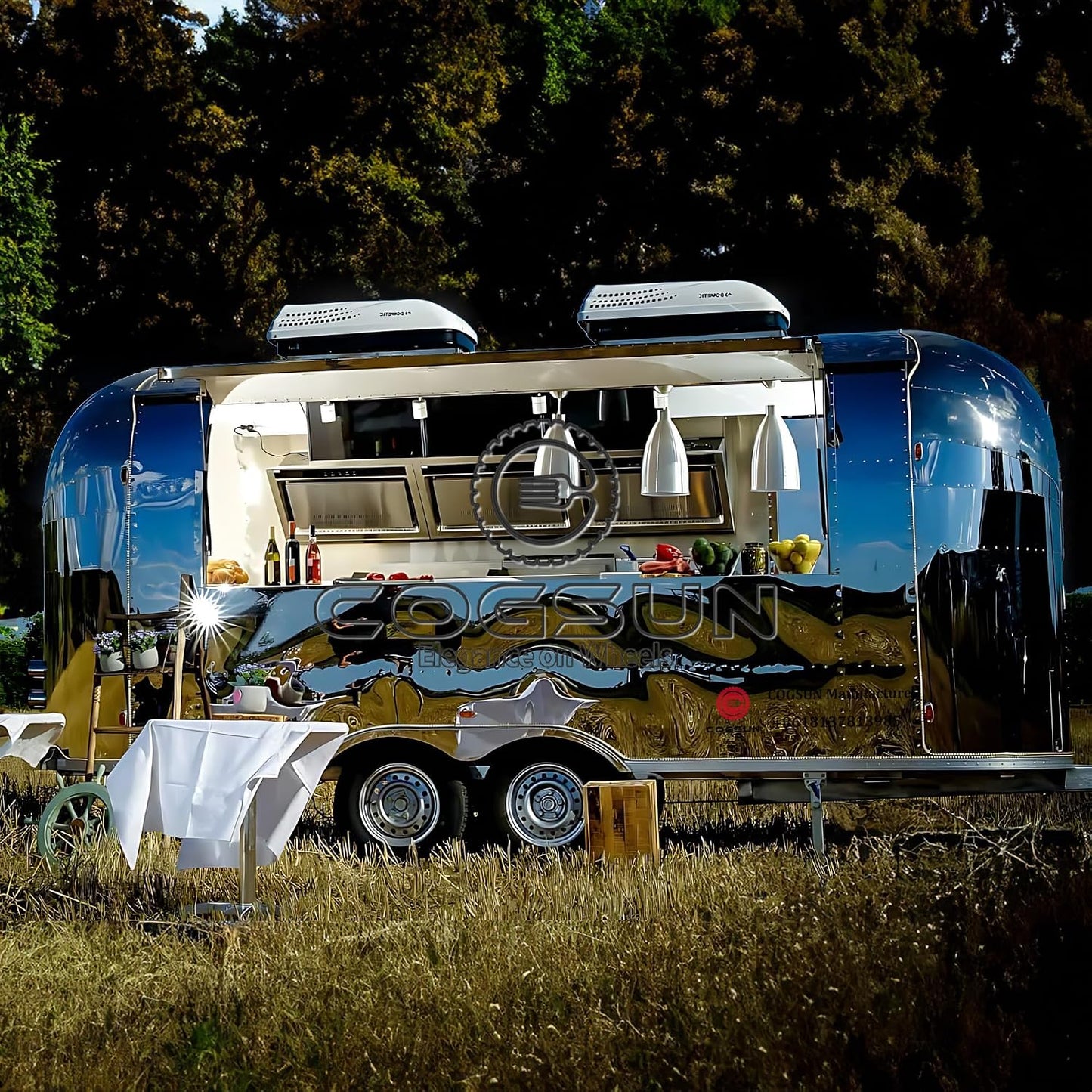 13FT Food Trailer Truck Concession Trailer Mirror Trucks Trailer for Business Deposit Advance Payment Food Vending Cart Camp Trailer Empty Air Food Trailers for Sale