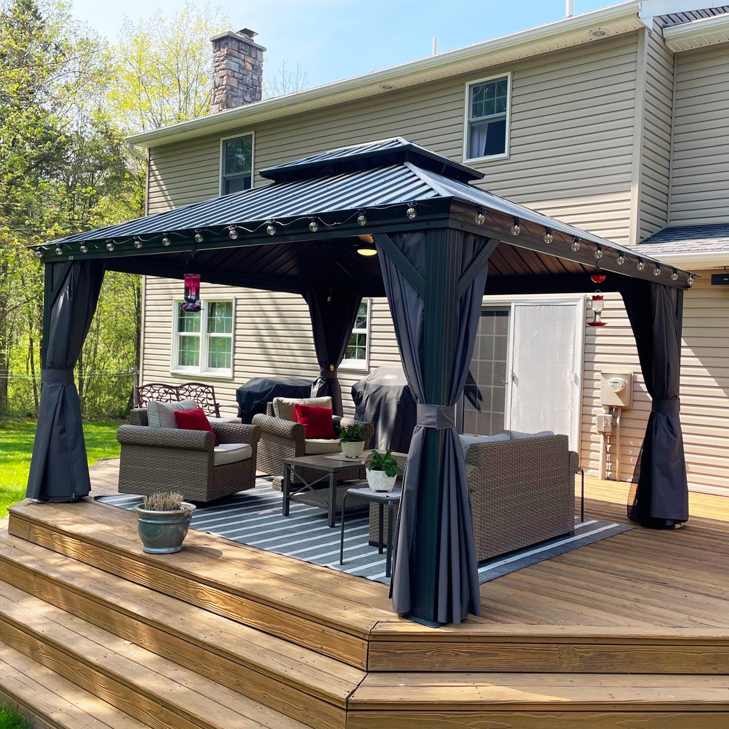 PURPLE LEAF Large Gazebo 12' X 24' with Galvanized Steel, Gray | 4.7" Thick Post, Built in Drainage, Windproof Cool Breeze, Snowproof & Rustproof, 260 GSM Textilene Netting, Fit Any Yard