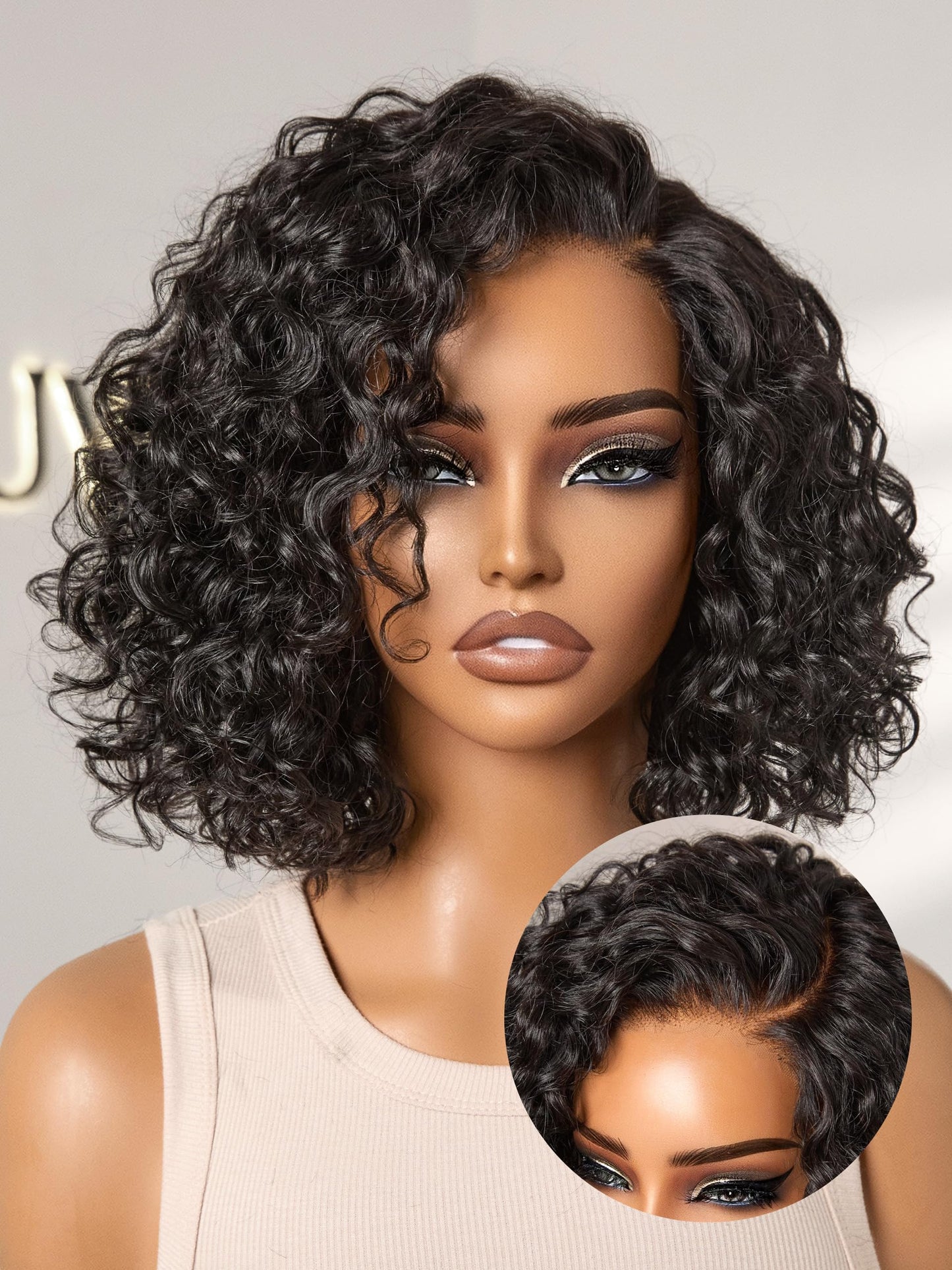 LUVME HAIR 12" Curly Bob Glueless with Blonde Highlights Wigs Human Hair | Without Spray Wigs Pre Plucked Pre Cut Undetectable HD Lace No-Glue Need Protective Wig Short Ready to Go Wig 180 Density
