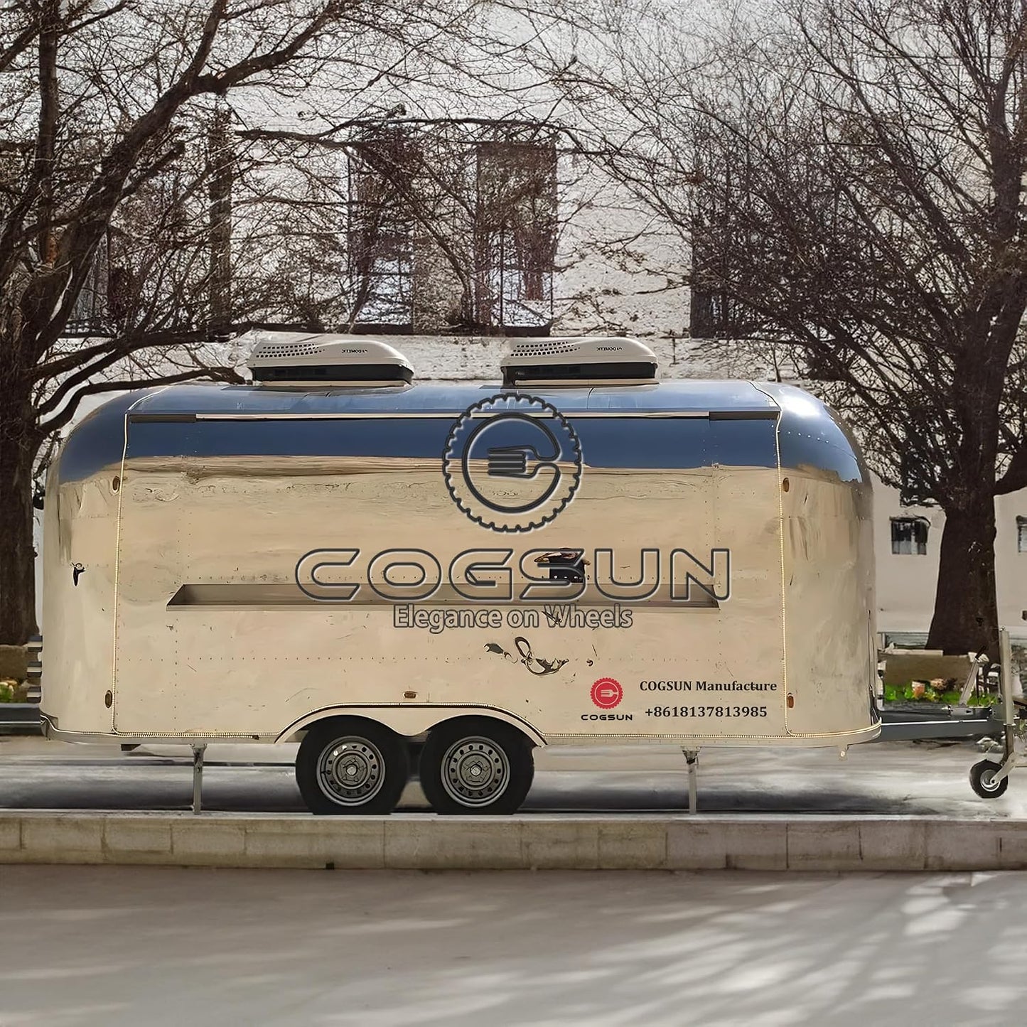 13FT Food Trailer Truck Concession Trailer Mirror Trucks Trailer for Business Deposit Advance Payment Food Vending Cart Camp Trailer Empty Air Food Trailers for Sale