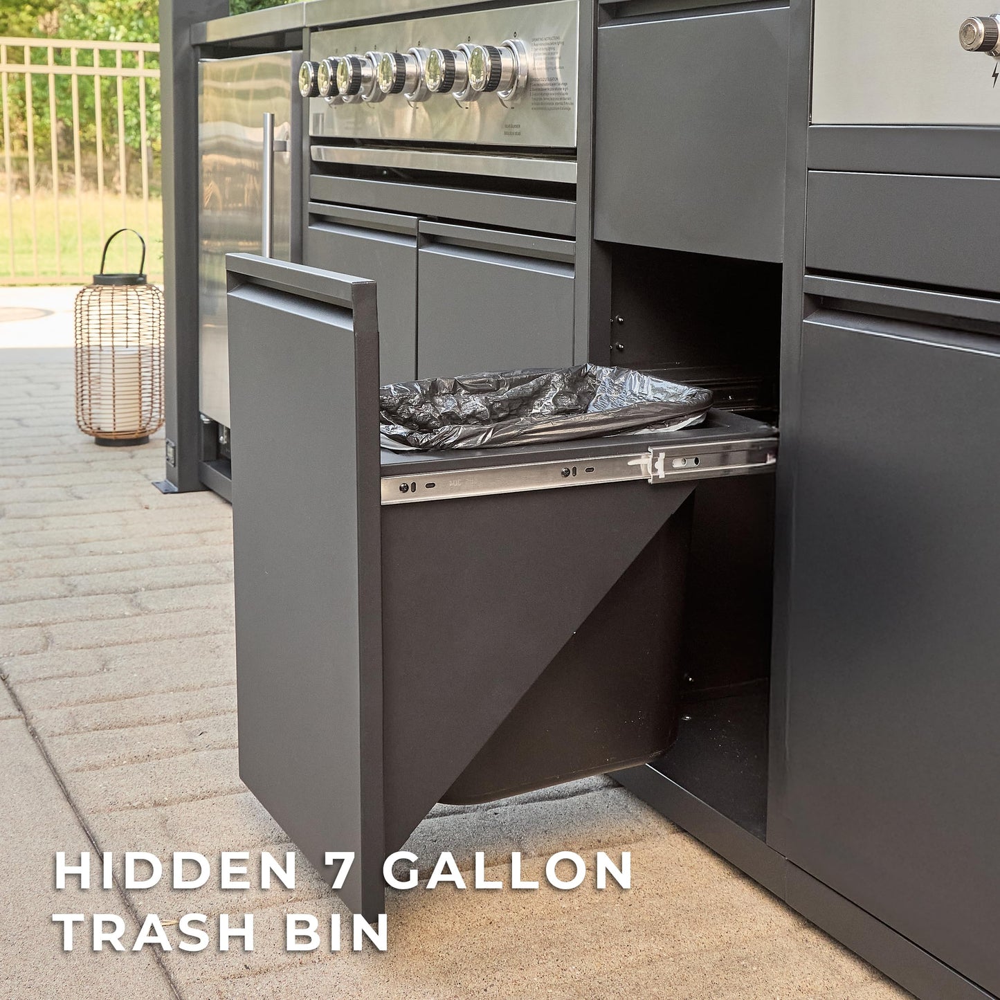 Backyard Discovery Fusion Flame Galvanized Steel Covered Outdoor Kitchen with 5-Burner Stainless, Grill, Refrigerator, Countertop, Storage, and, Roof for All-Season Outdoor Cooking, electric