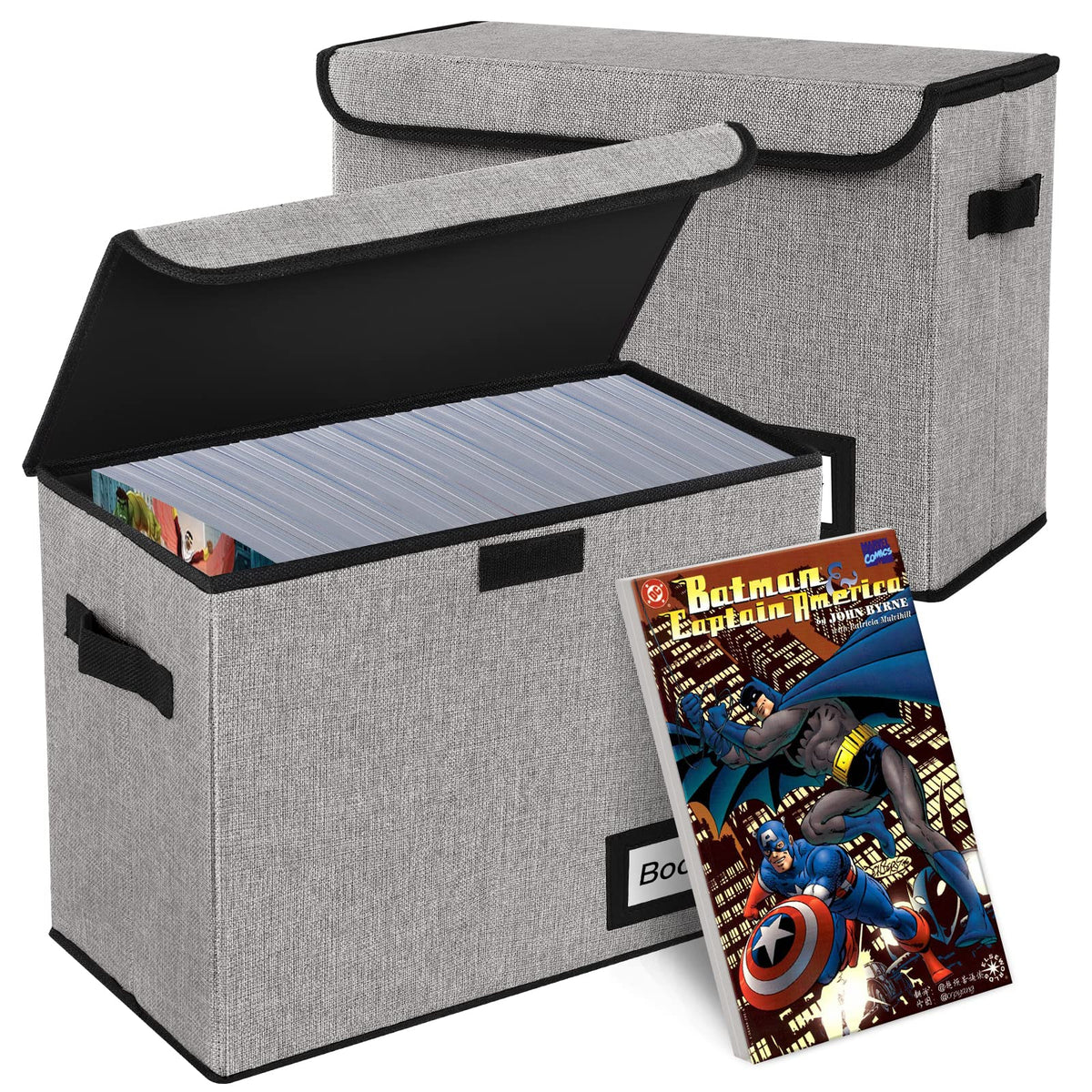 Comic Book Storage Box, 15.8" X 7.8" X 11.8", Heavy Duty Collapsible Holds 160-180 Comic Book Bin Container Holder Shelf (Cartoon Bombs)