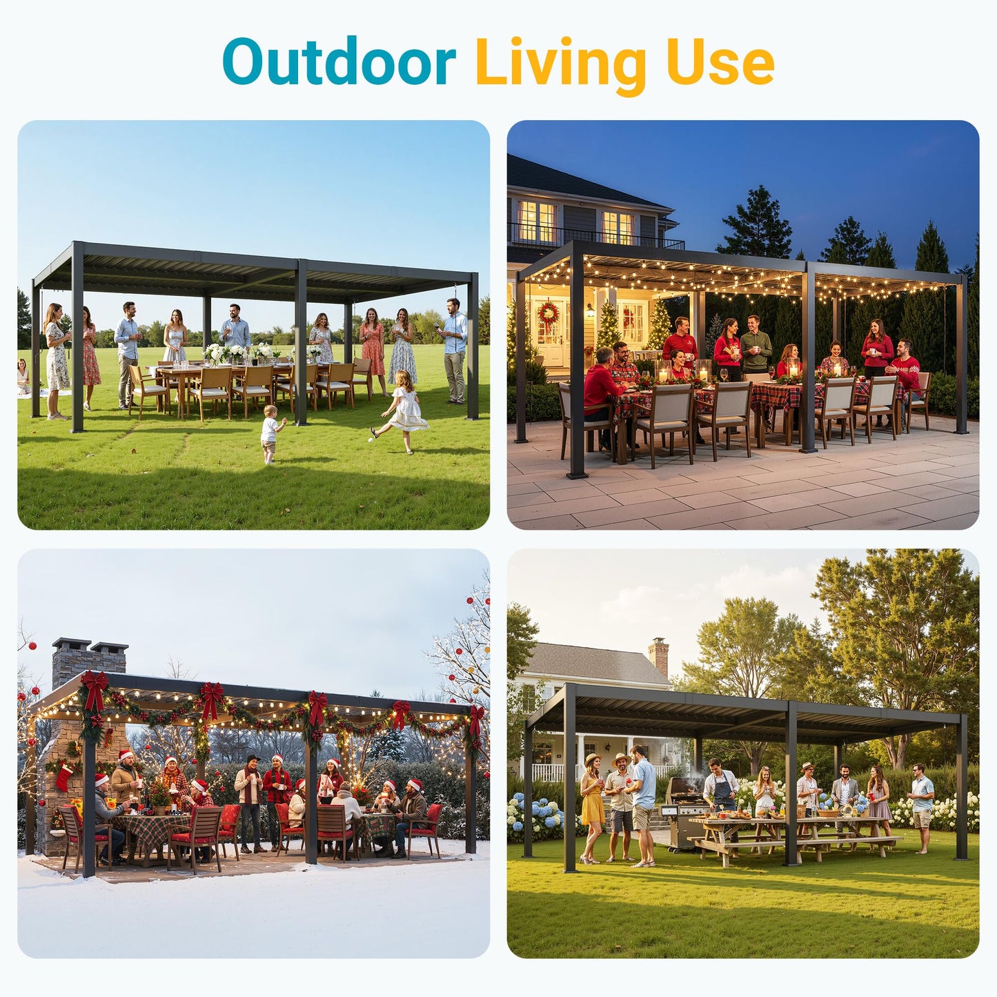 12' x 16' Pergola with Curtain & Adjustable Roof & Aluminum Frame for Patio | Louvered Pergola, Patio Pergola with Netting & Gutter System, Outdoor Pergola, Hardtop Gazebo for Deck, Yard, Dark Gray