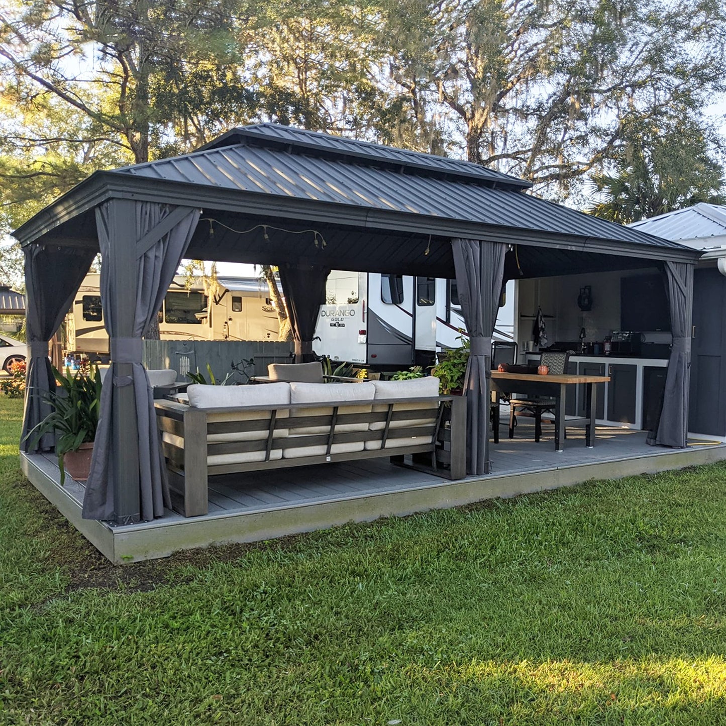 PURPLE LEAF Large Gazebo 12' X 24' with Galvanized Steel, Gray | 4.7" Thick Post, Built in Drainage, Windproof Cool Breeze, Snowproof & Rustproof, 260 GSM Textilene Netting, Fit Any Yard