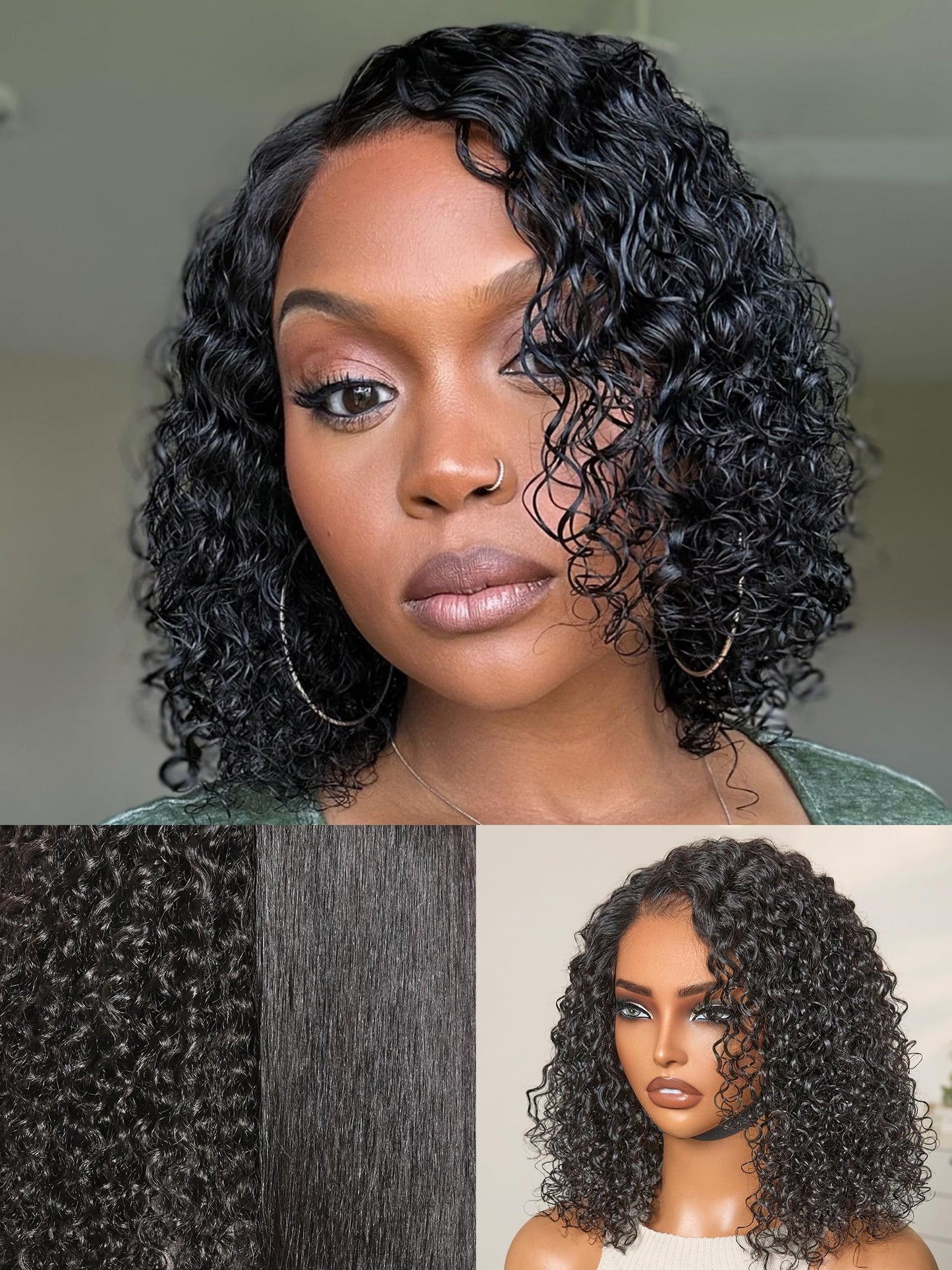 LUVME HAIR 12" Curly Bob Glueless with Blonde Highlights Wigs Human Hair | Without Spray Wigs Pre Plucked Pre Cut Undetectable HD Lace No-Glue Need Protective Wig Short Ready to Go Wig 180 Density
